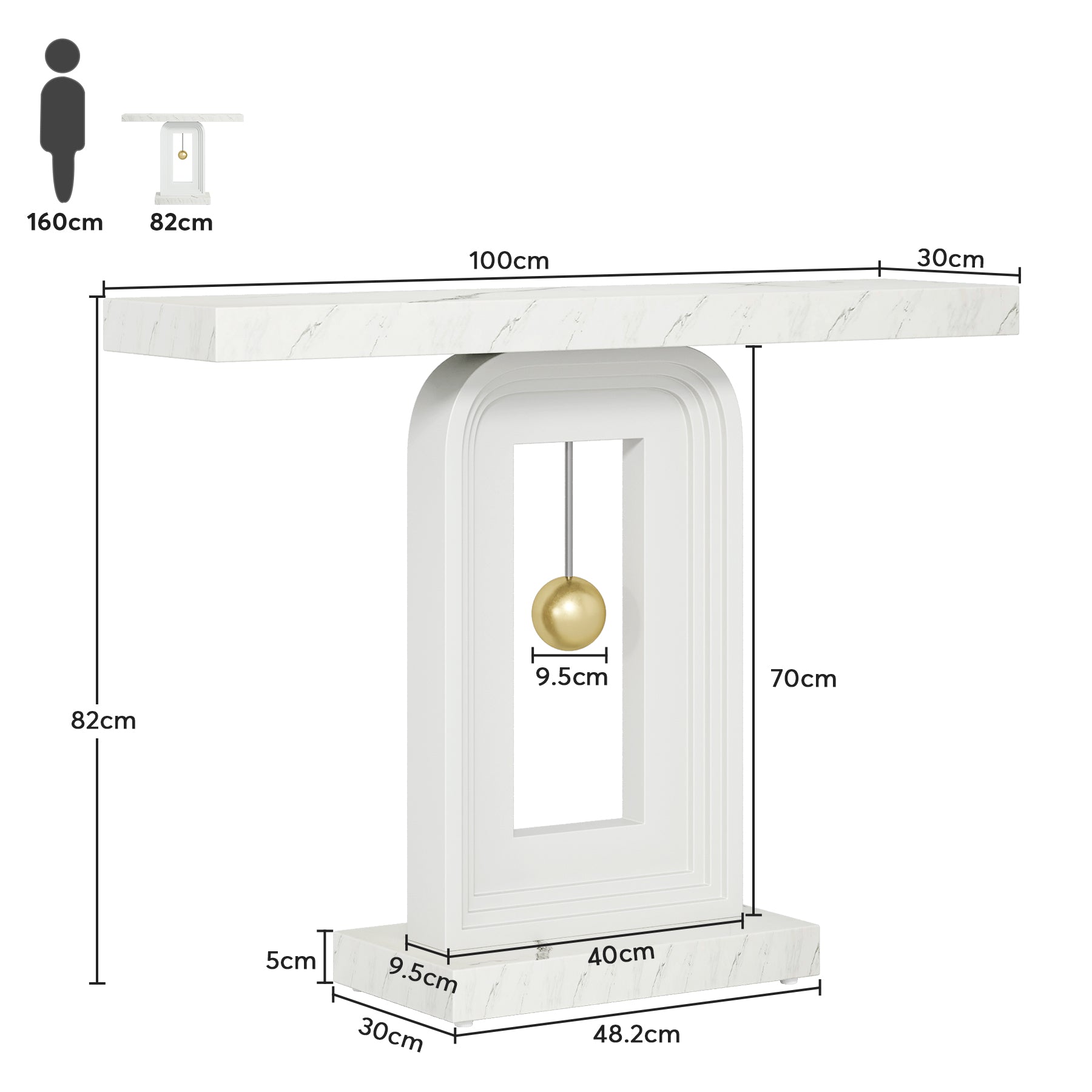 100cm Konsolentisch, moderner Sofa-Eingangstisch mit Golddekor