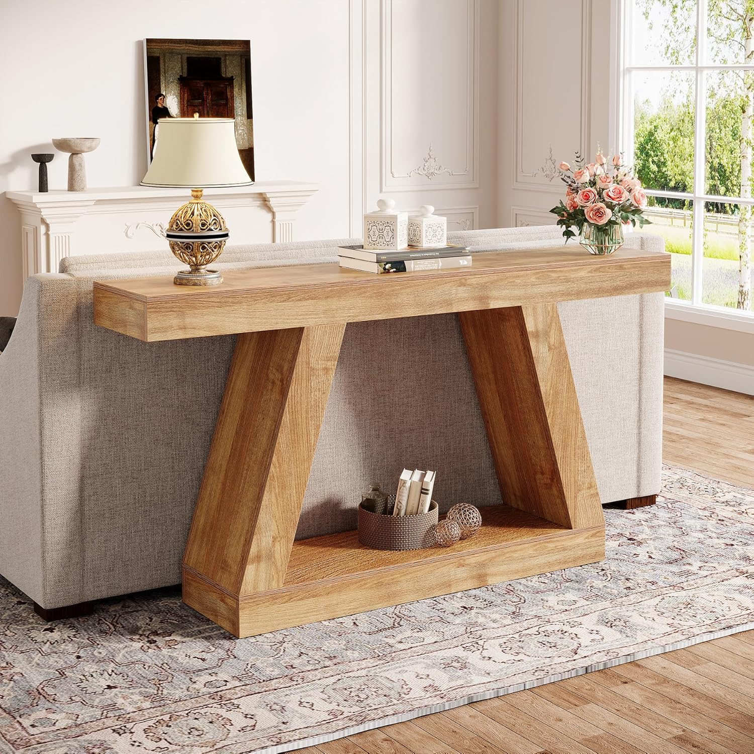 Konsolentisch im Landhausstil, 140cm Sofatisch mit Stauraum