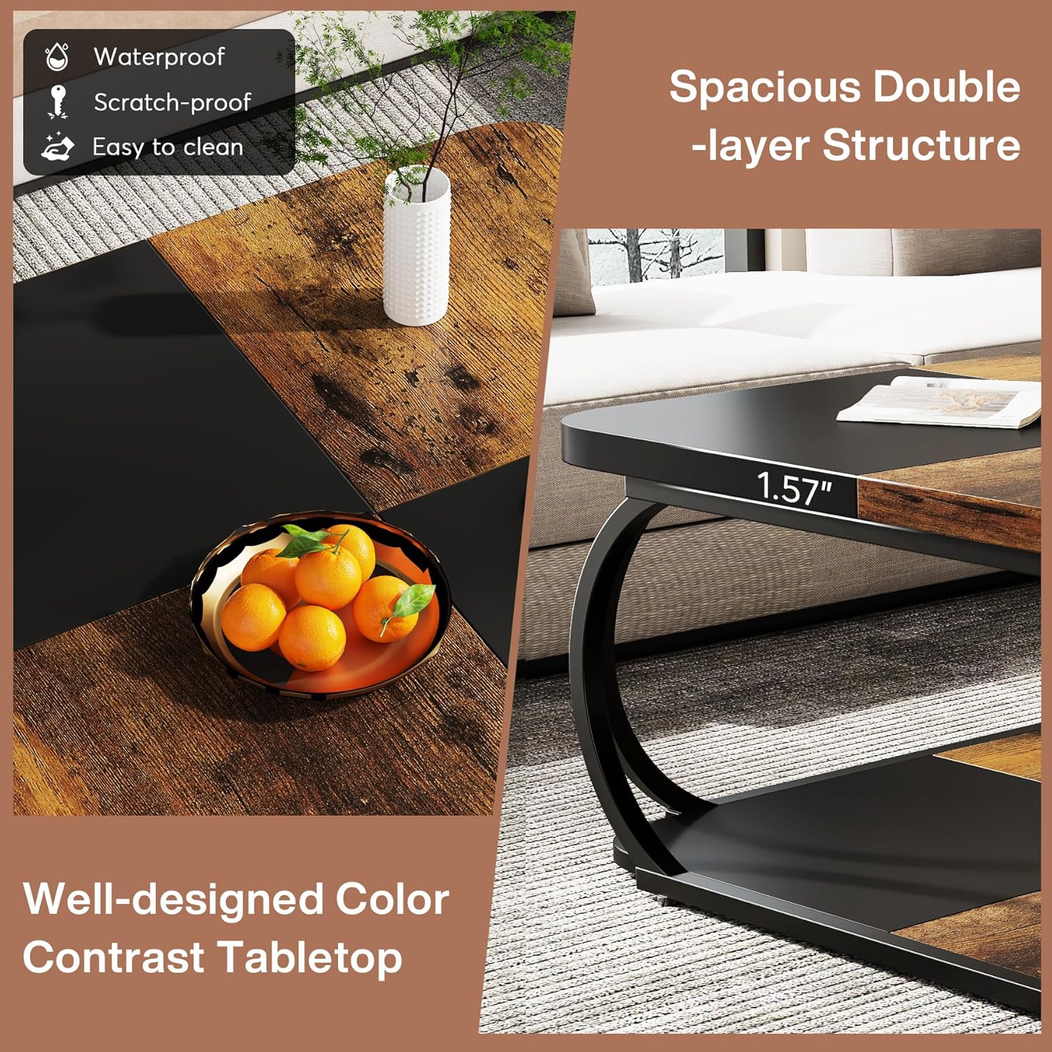 Quadratisch Couchtisch aus Holzwerkstoff Niedrig Wohnzimmertisch