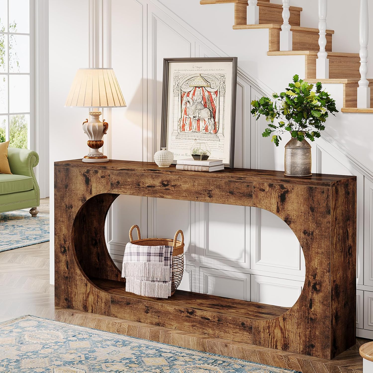 Konsolentisch, 160cm schmales Sofa- oder Eingangstisch mit 2-Tier Lagerung