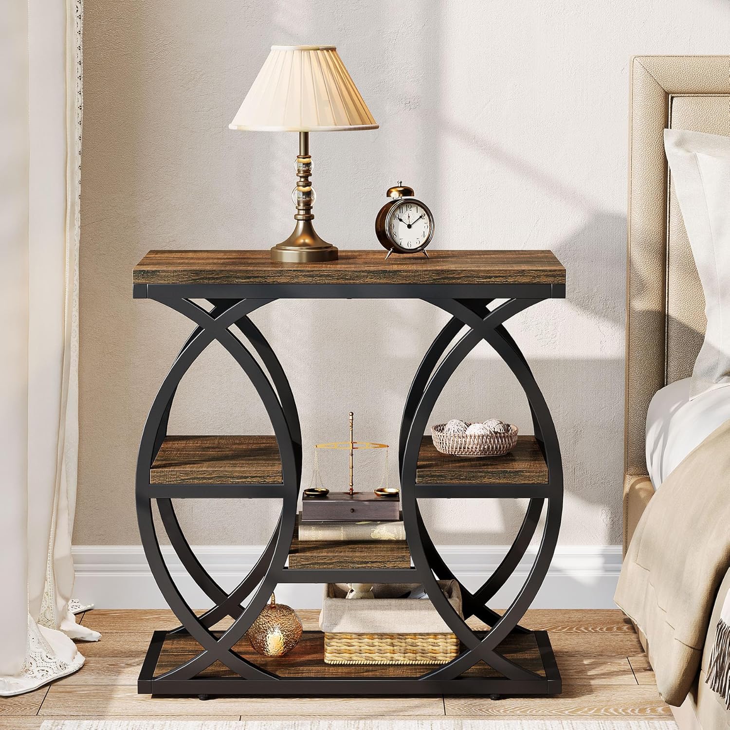 Beistelltisch mit 4 Ablagen, 60cm schmaler Nachttisch mit Stauraum