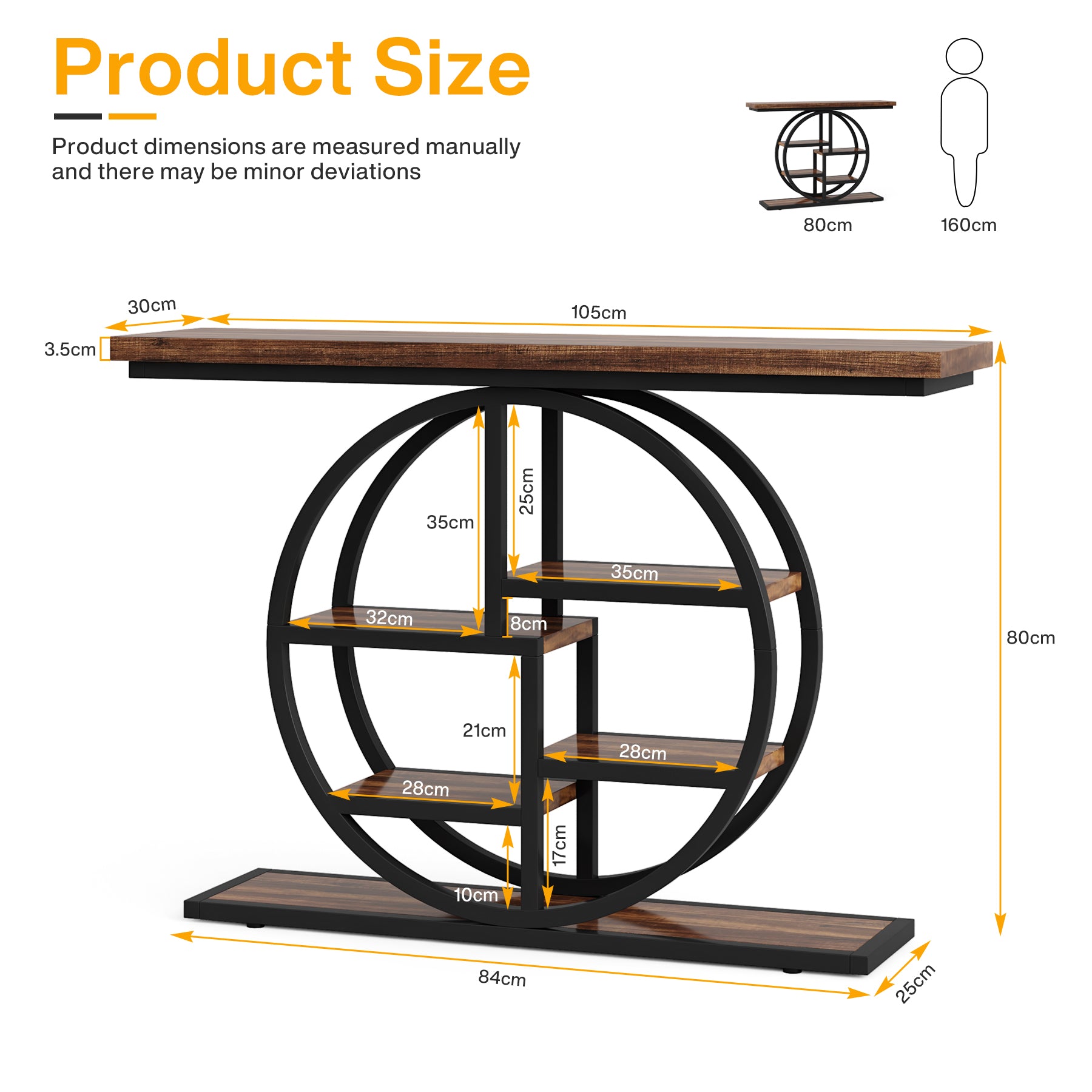 105cm Konsolentisch, Eingangstisch, Sofatisch mit Etagere-Regalen