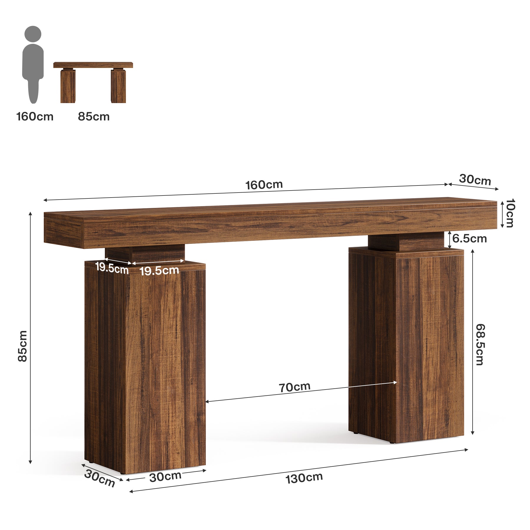 160 cm Konsolentisch - Landhaus-Sofatisch für Flur & Wohnzimmer