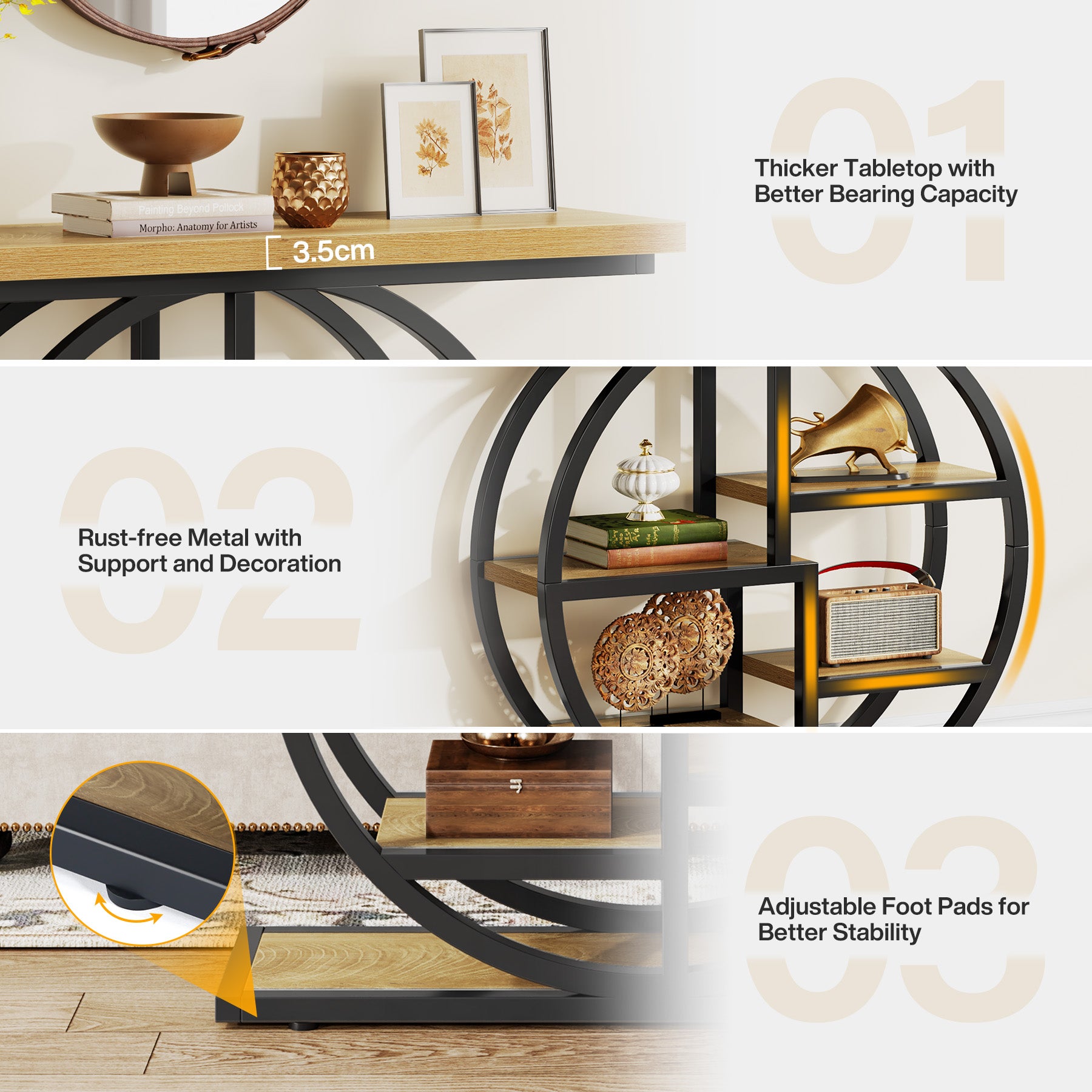 105 cm Konsolentisch, Eingangstisch, Sofatisch mit Etagere-Regalen
