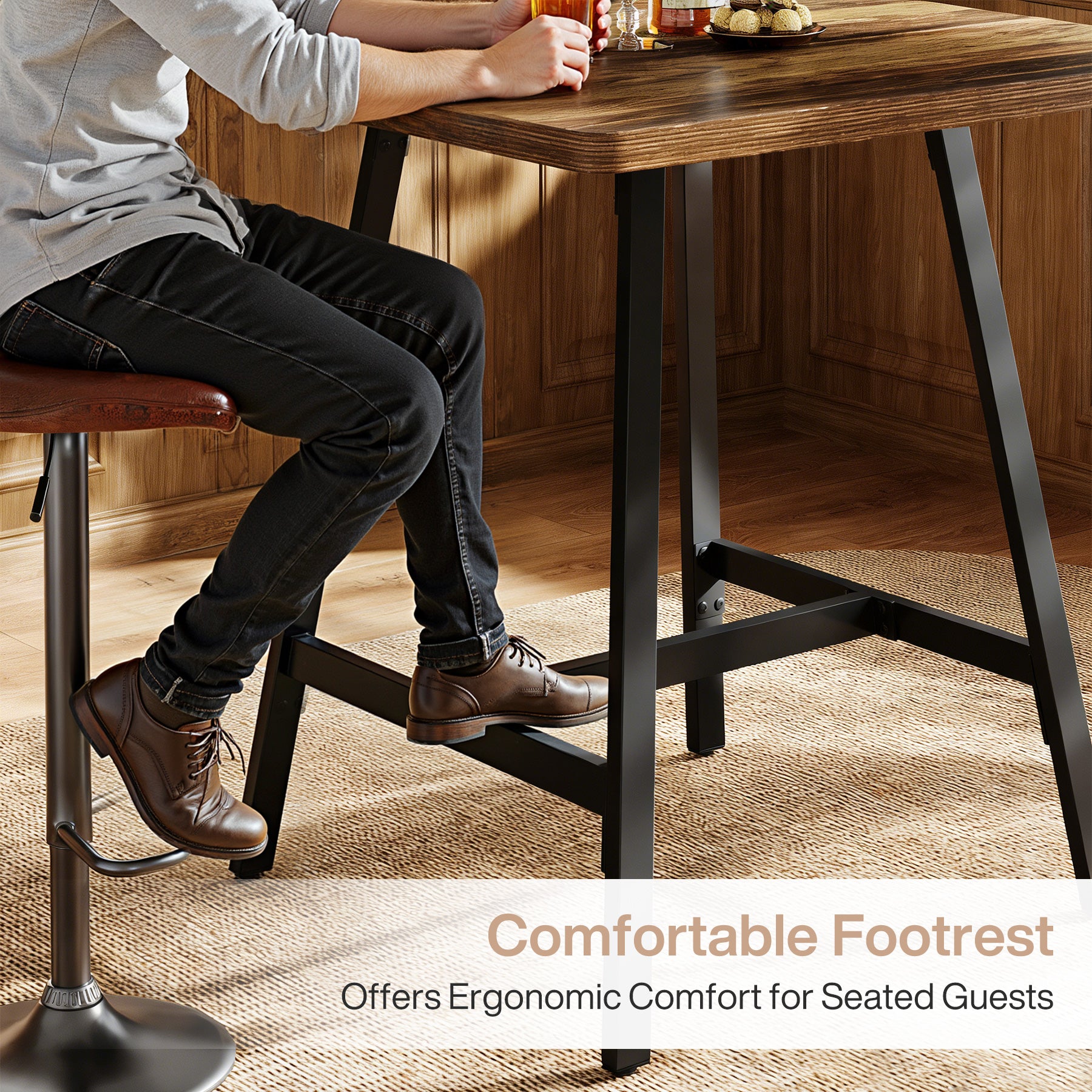 Quadratischer Bartisch im Industriedesign, Hoher Stehtisch mit verstärkter Tischplatte für Küche & Wohnzimmer