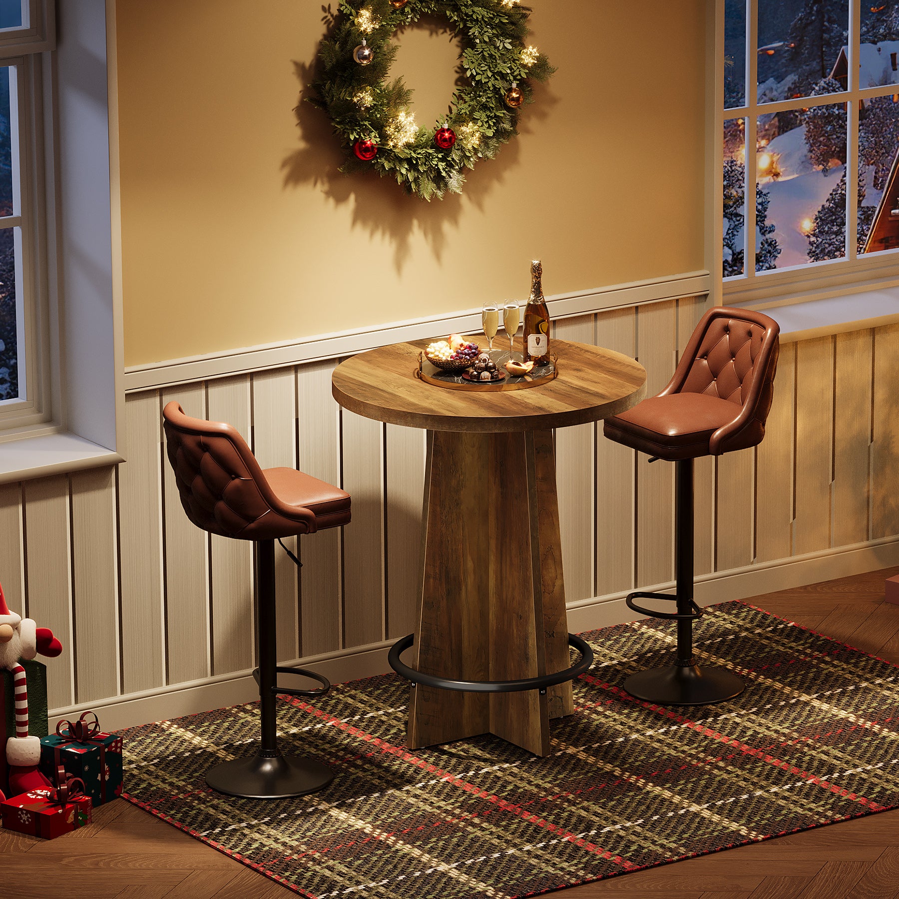 Runder Bartisch 95 cm hoch, Bistrotisch aus Holz mit Metall-Fußstütze