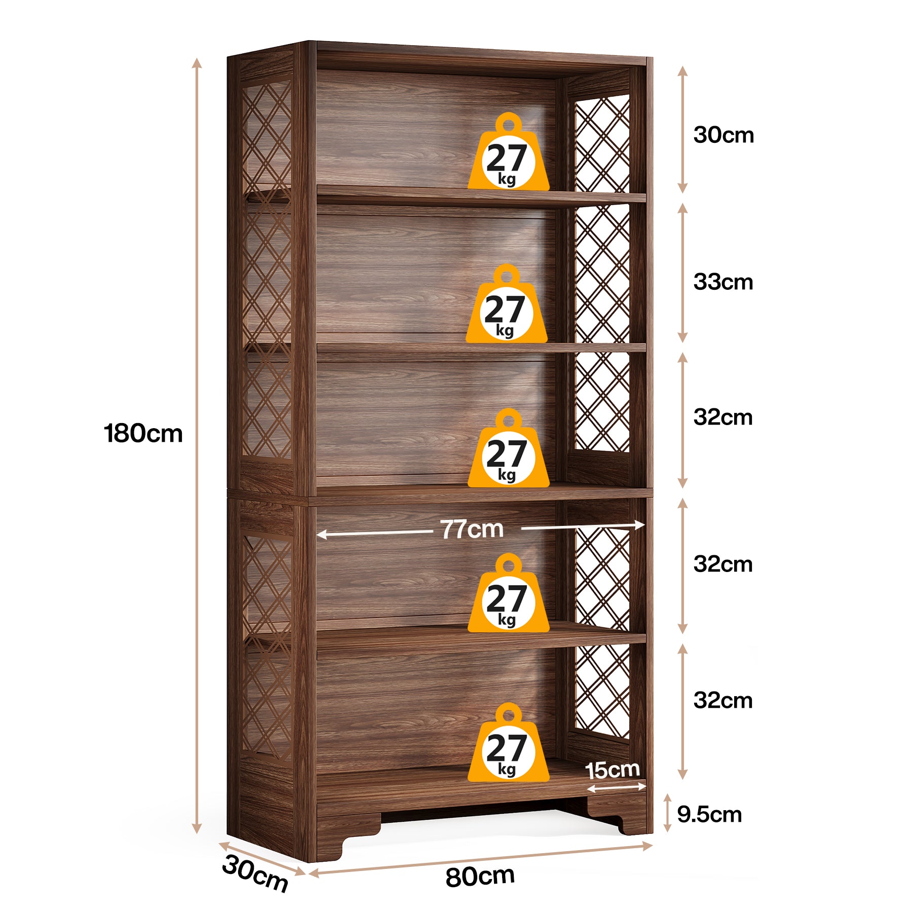 80cm freistehendes Bücherregal, 6-stöckiges Bücherregal-Präsentationsregal-Lagerregale