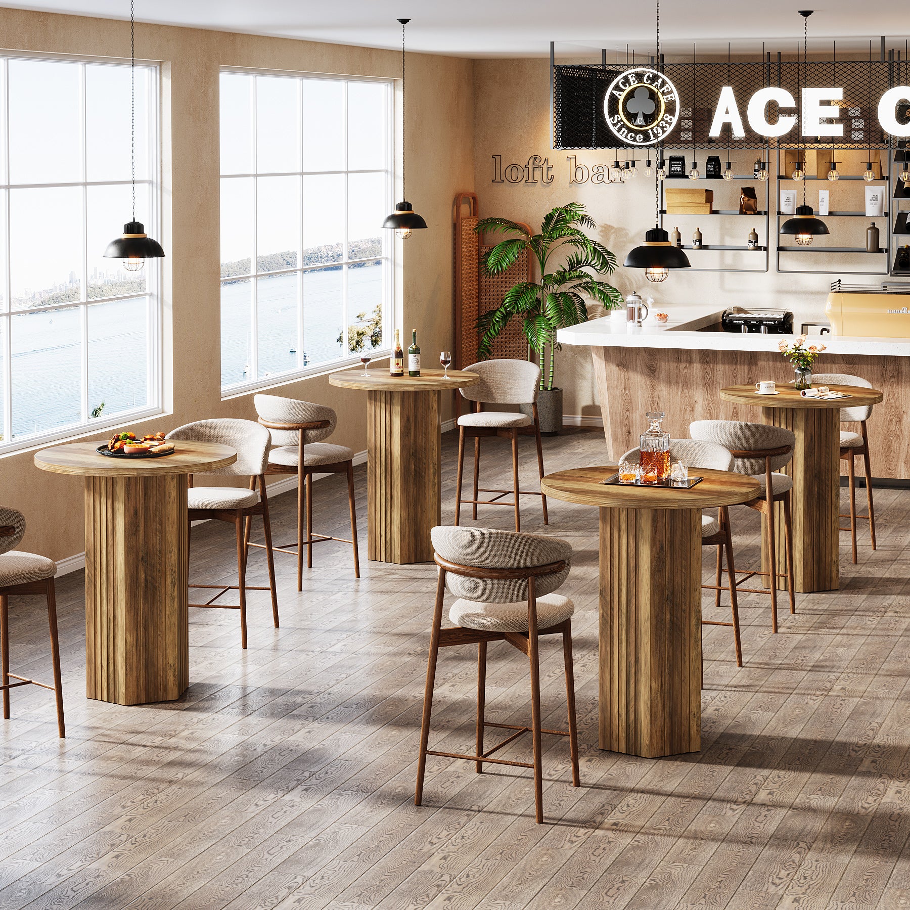 Runder Bartisch 100 cm hoch, Landhaus Bistrotisch aus Holz, Hochtisch für Küche, Esszimmer