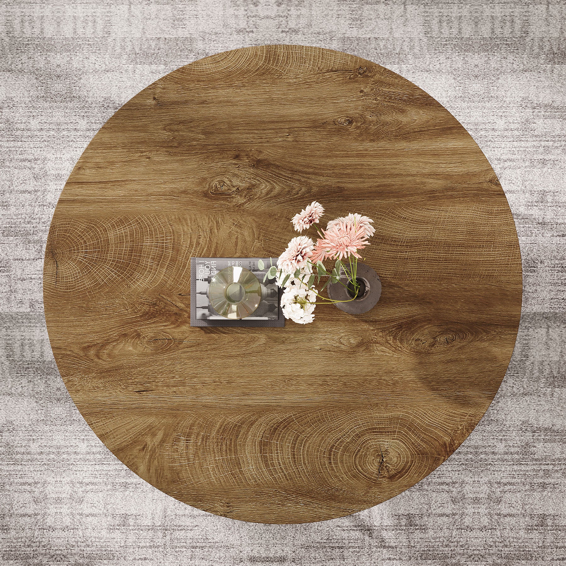 Runder Couchtisch 80 cm mit 2 Ablagen, Industrial Wohnzimmertisch, Moderner Sofatisch mit Stauraum