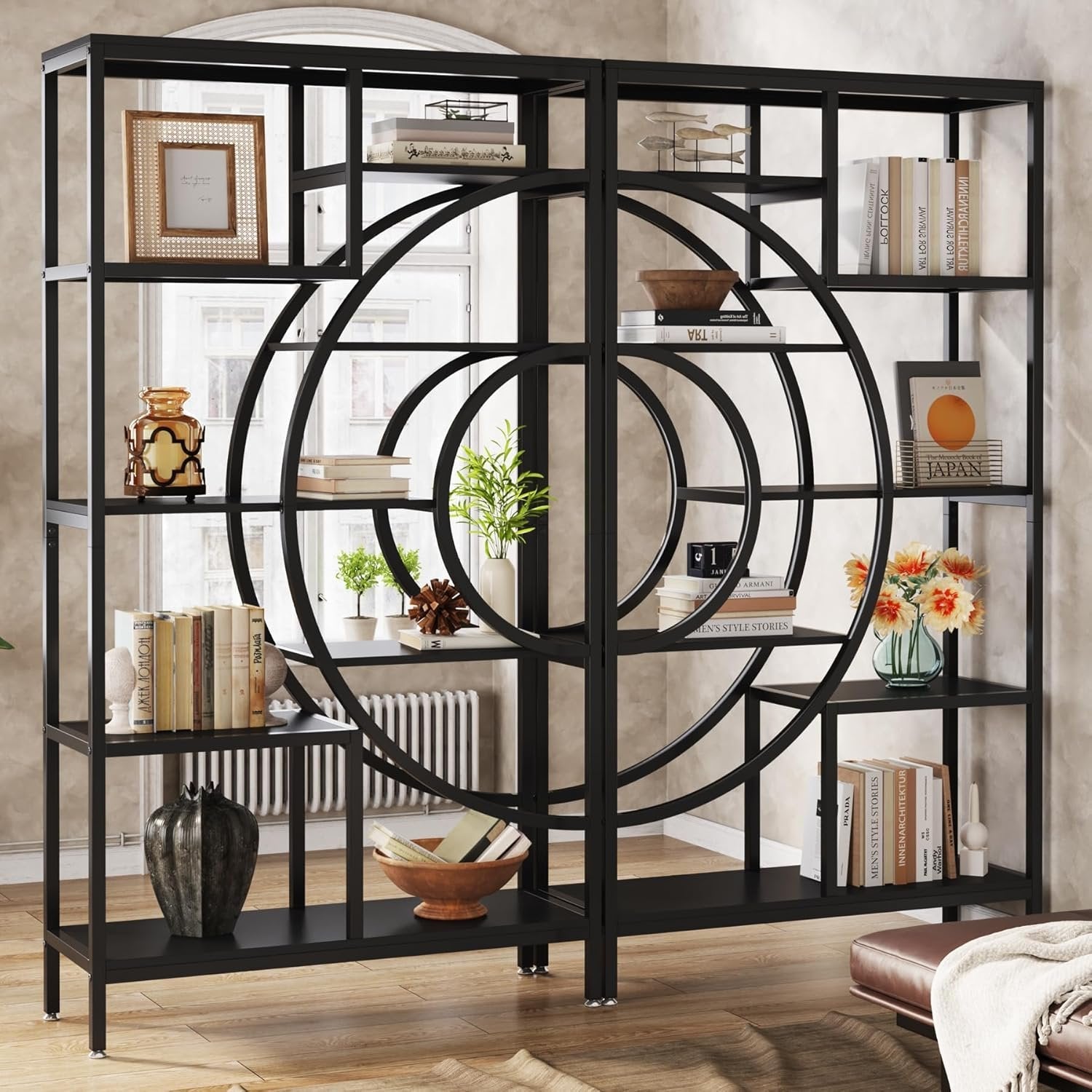 Industrielles 8-stöckiges geometrisches Bücherregal mit rustikalen Metallrahmen