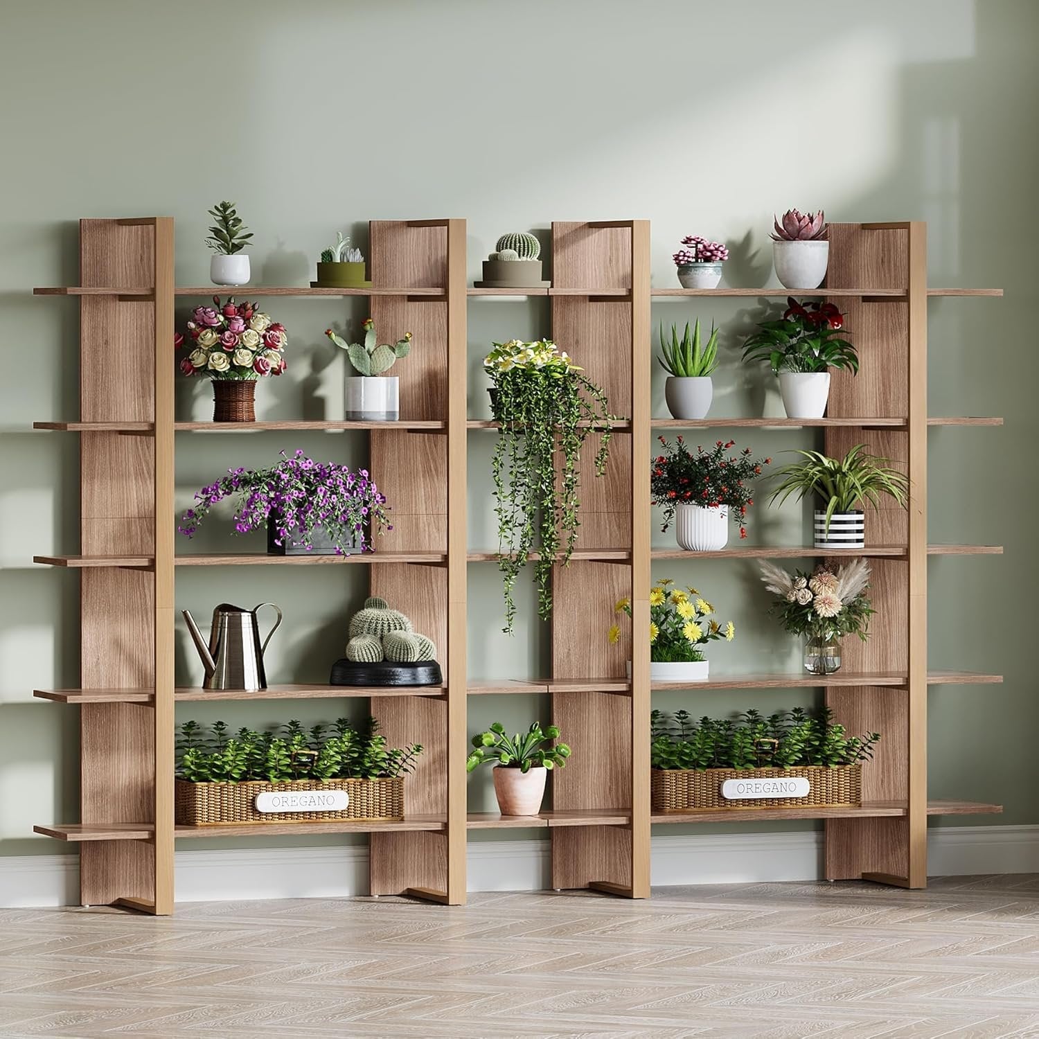 120 cm 5-stöckiges Bücherregal Retro Braun aus Metall & Holz