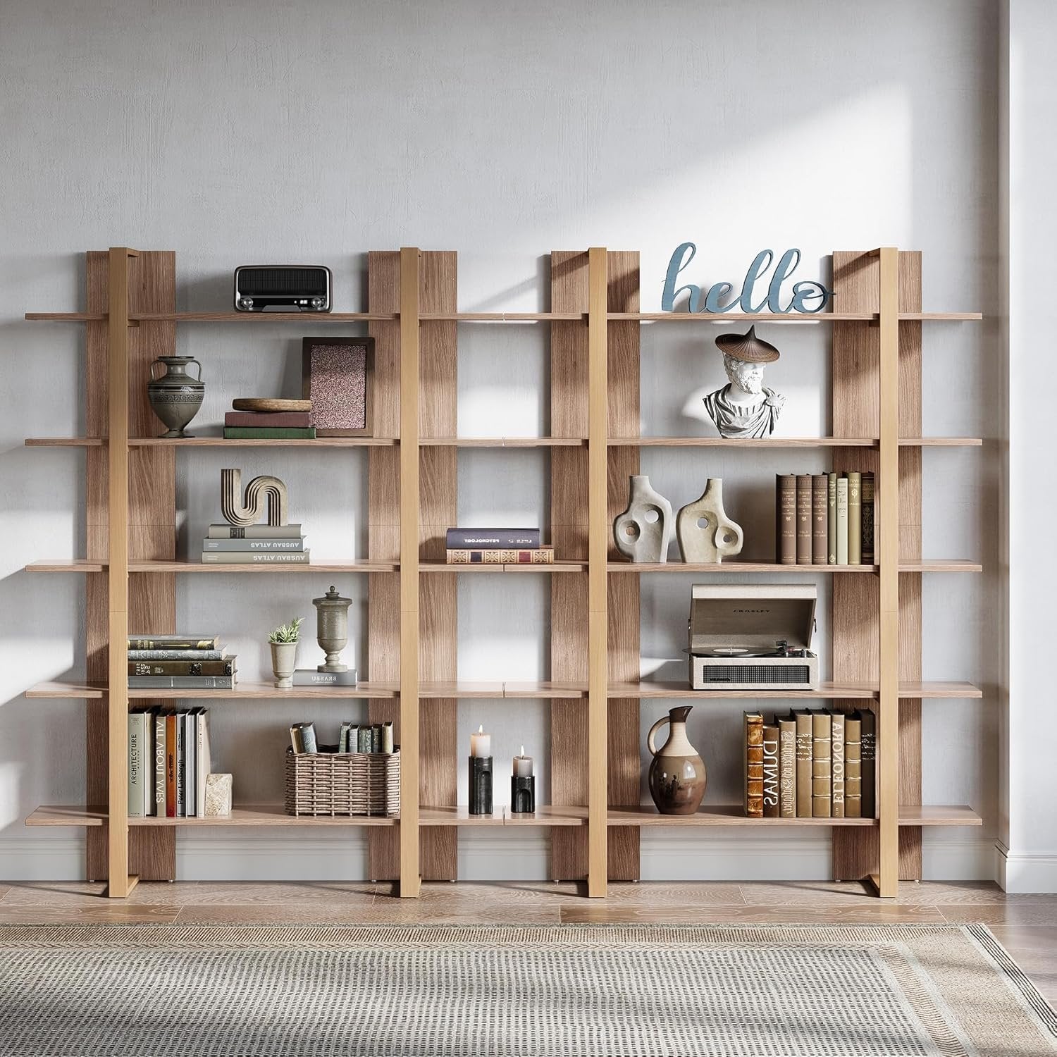 120 cm 5-stöckiges Bücherregal Retro Braun aus Metall & Holz