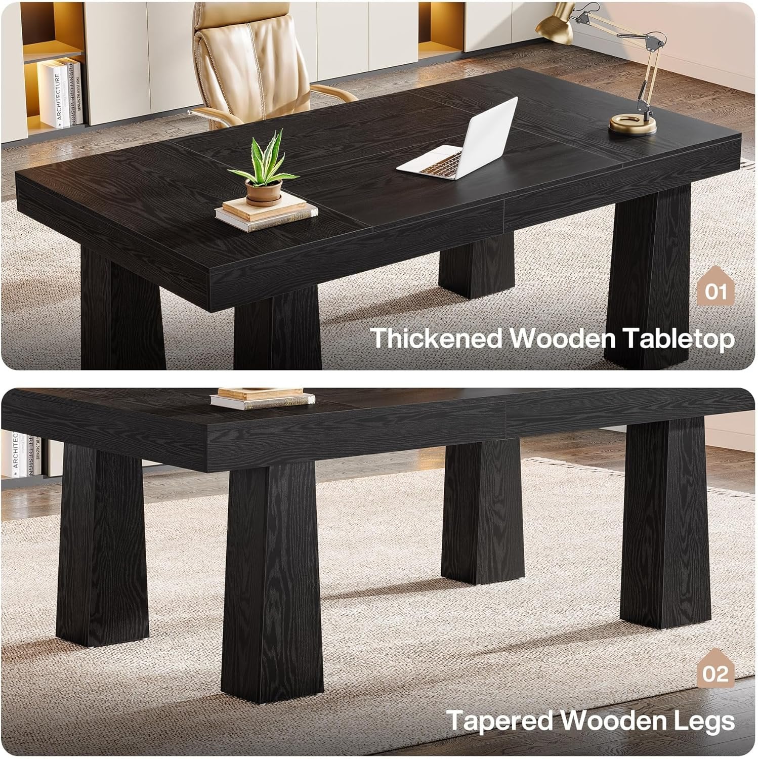 160 cm Konferenztisch, Moderner Industriestil Meetingtisch mit 4 verjüngten Beinen in Schwarz