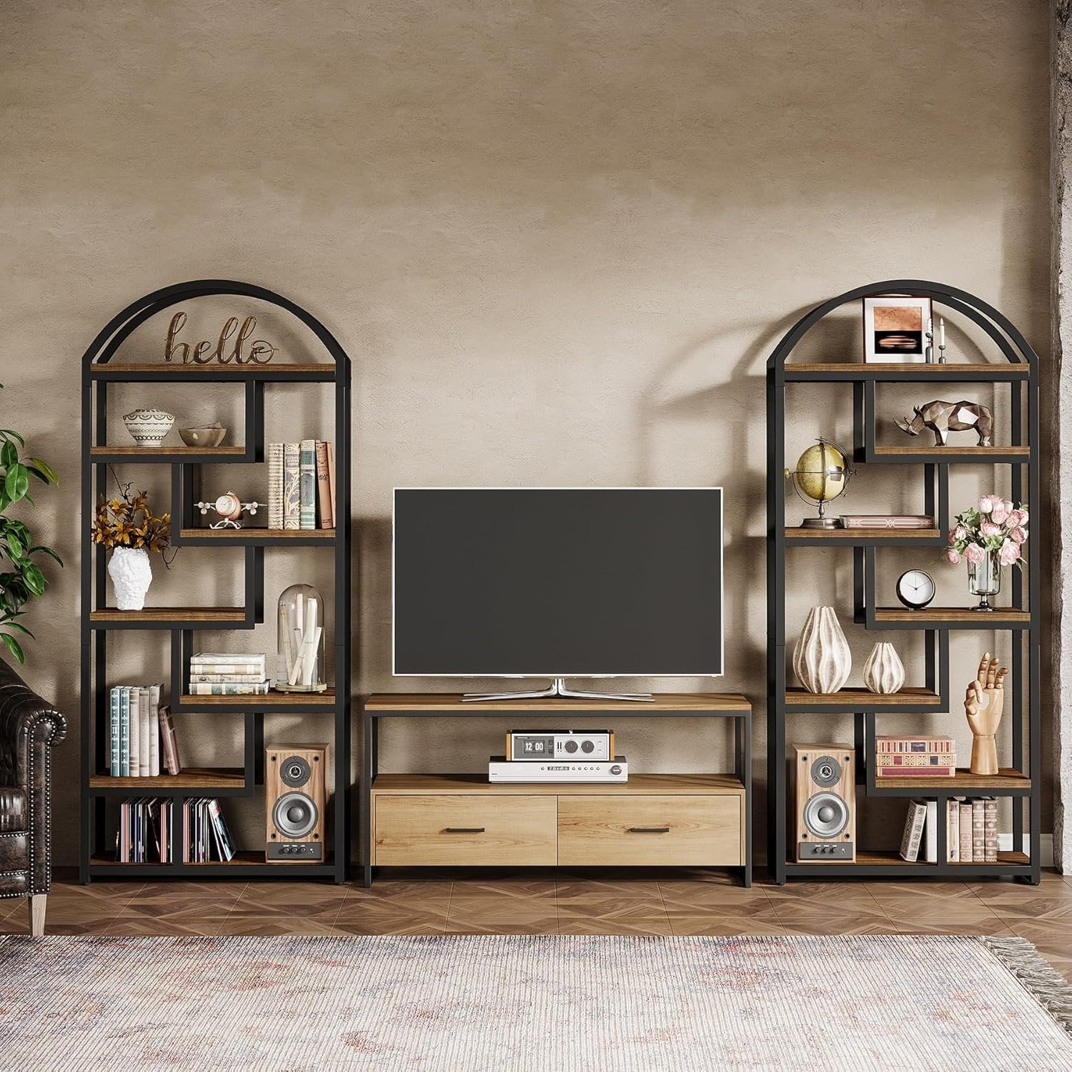 180 cm Industriestil Bücherregal, 7-stöckiges Freistellregal mit Metallrahmen für Homeoffice und Wohnzimmer in Braun
