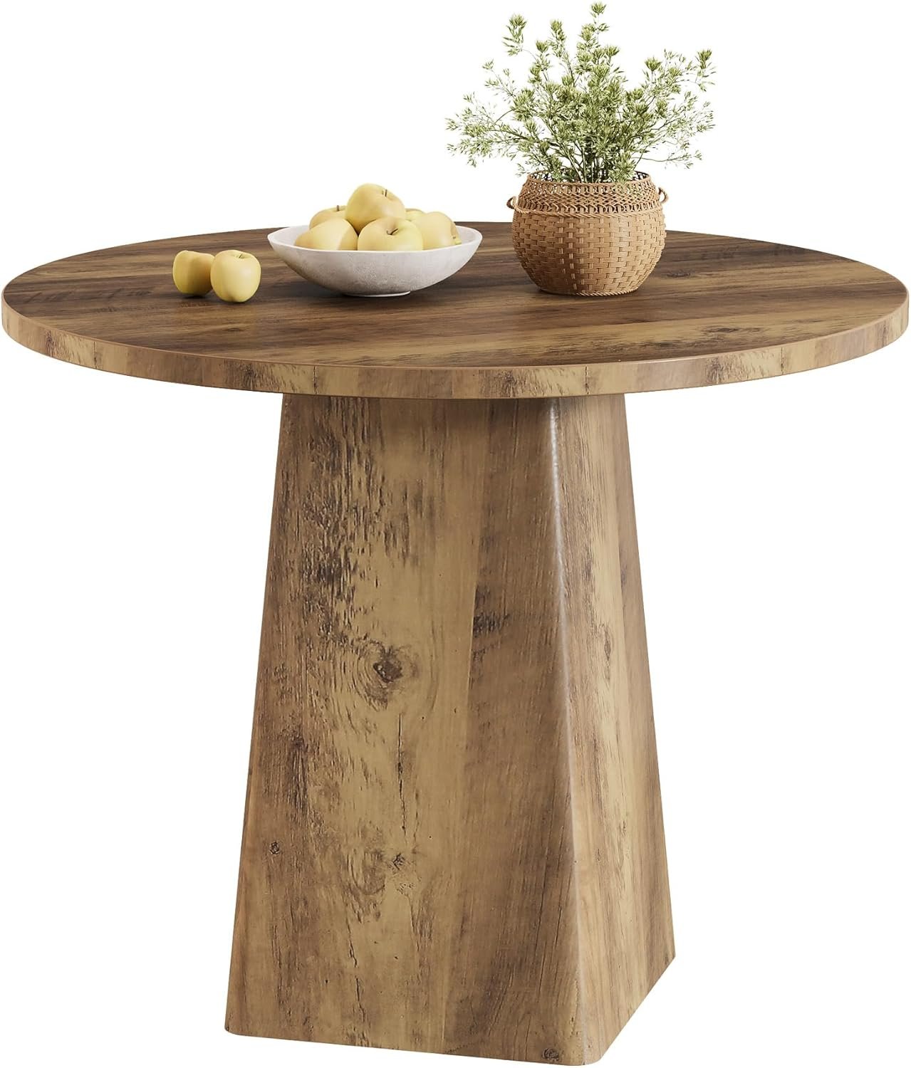 80 cm Runder Landhaus-Küchentisch mit quadratischer Basis - Rustikaler Esstisch für 2-4 Personen in Braun