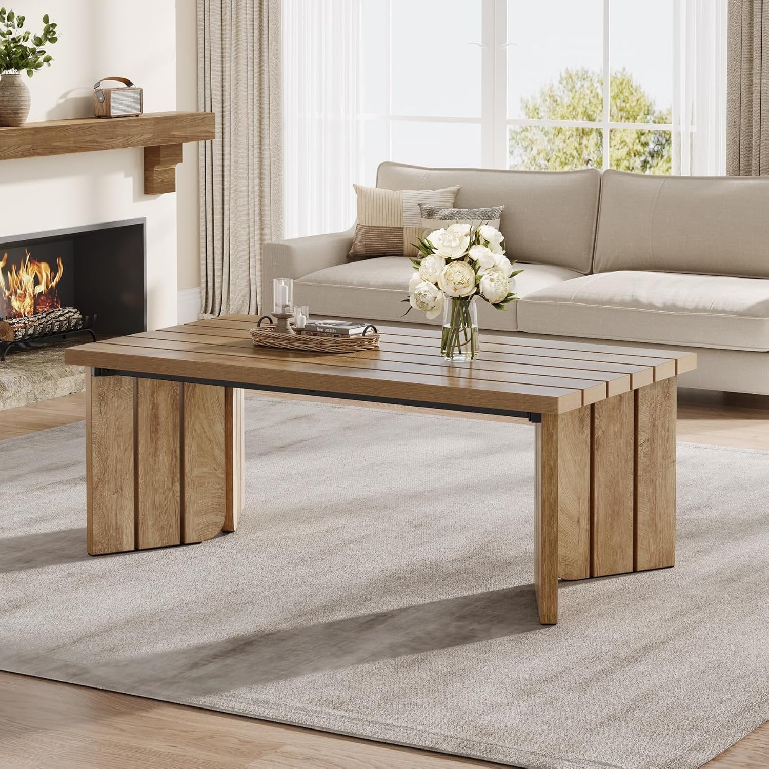 120 cm Landhaus Couchtisch rechteckig - Nussbaum Optik Wohnzimmer Tisch Mittelzentrum