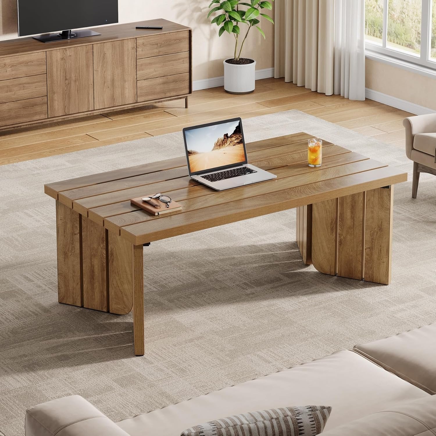 120 cm Landhaus Couchtisch rechteckig - Nussbaum Optik Wohnzimmer Tisch Mittelzentrum
