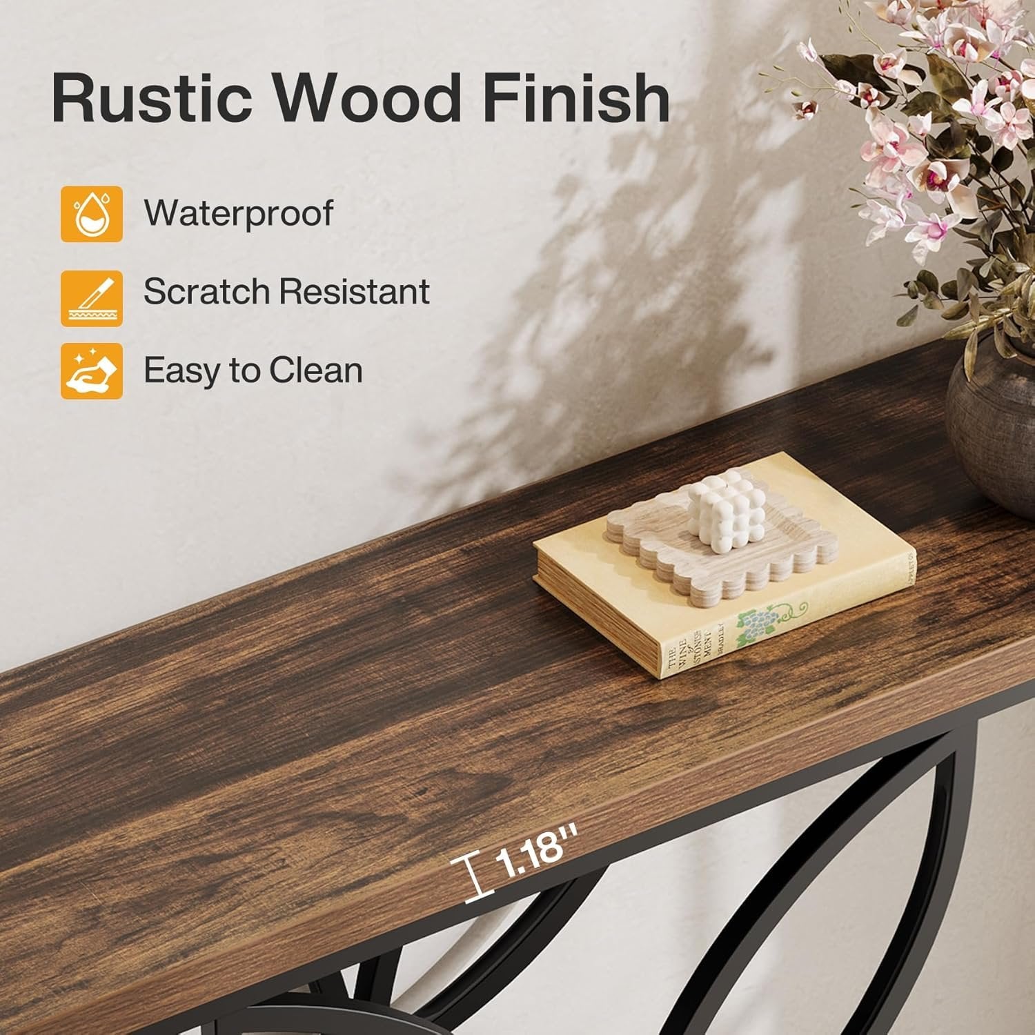 120 cm Industrielle Konsole - Schmetterlings-Metallbasis in Rustikal Braun & Schwarz