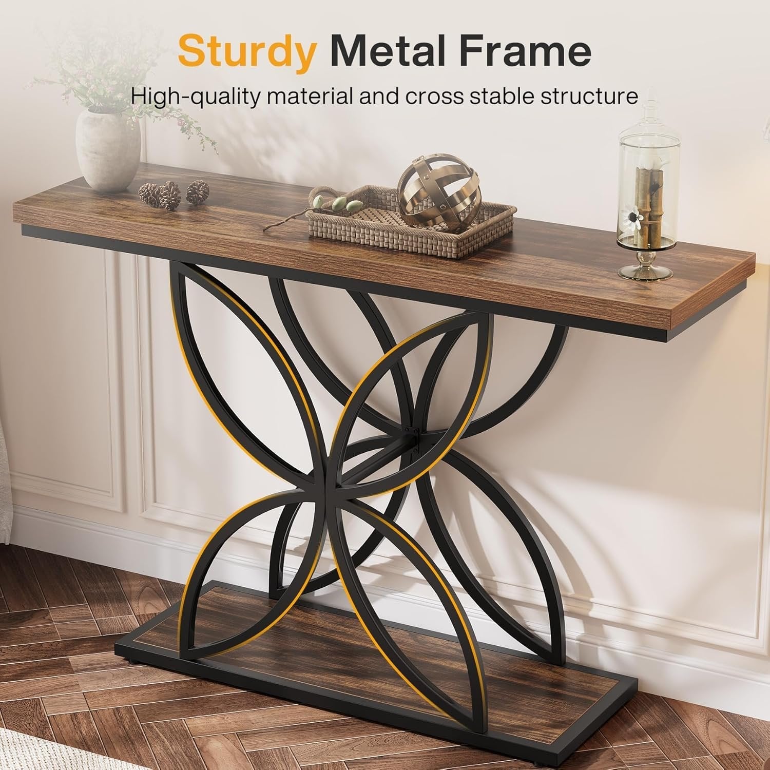 120 cm Industrielle Konsole - Schmetterlings-Metallbasis in Rustikal Braun & Schwarz