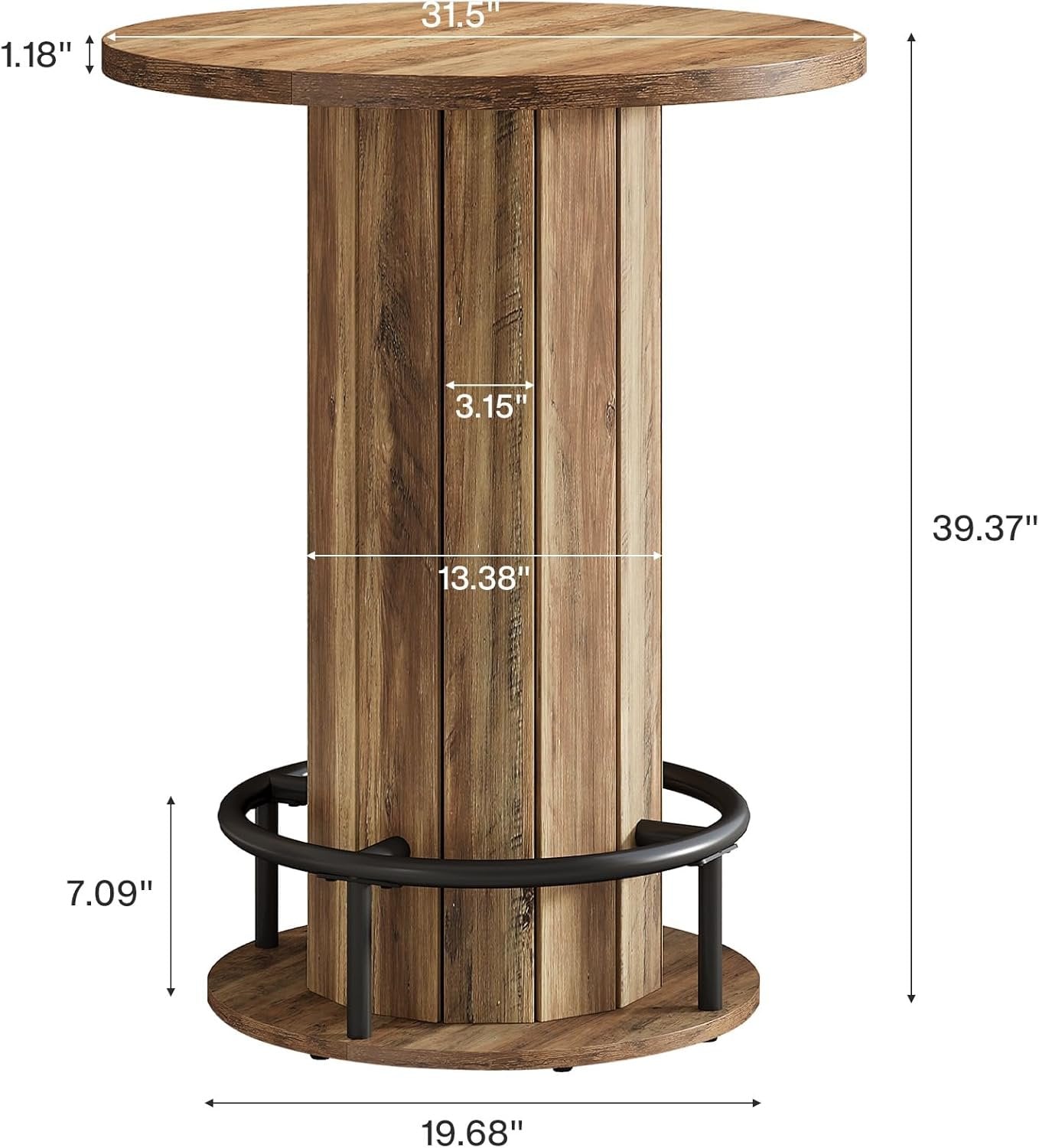 100 cm Runder Esstisch mit Holzstreifen-Basis - Kleiner Kreistisch mit Fußstütze in Braun für Küche & Minibar