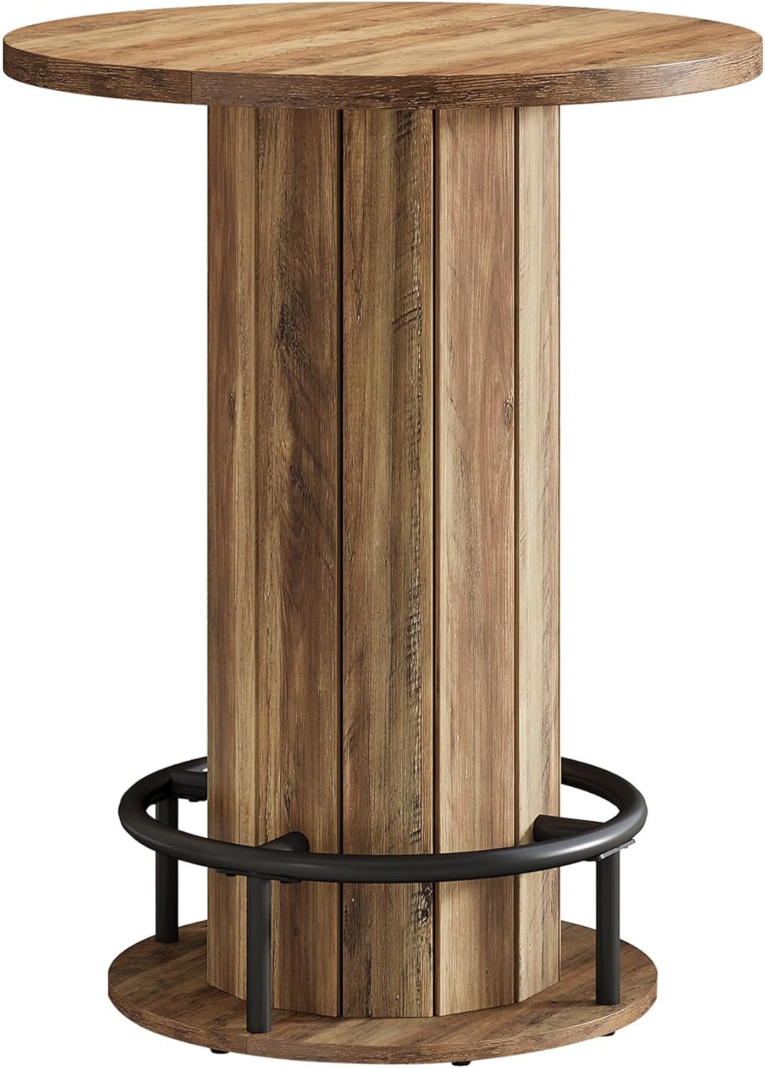 100 cm Runder Esstisch mit Holzstreifen-Basis - Kleiner Kreistisch mit Fußstütze in Braun für Küche & Minibar