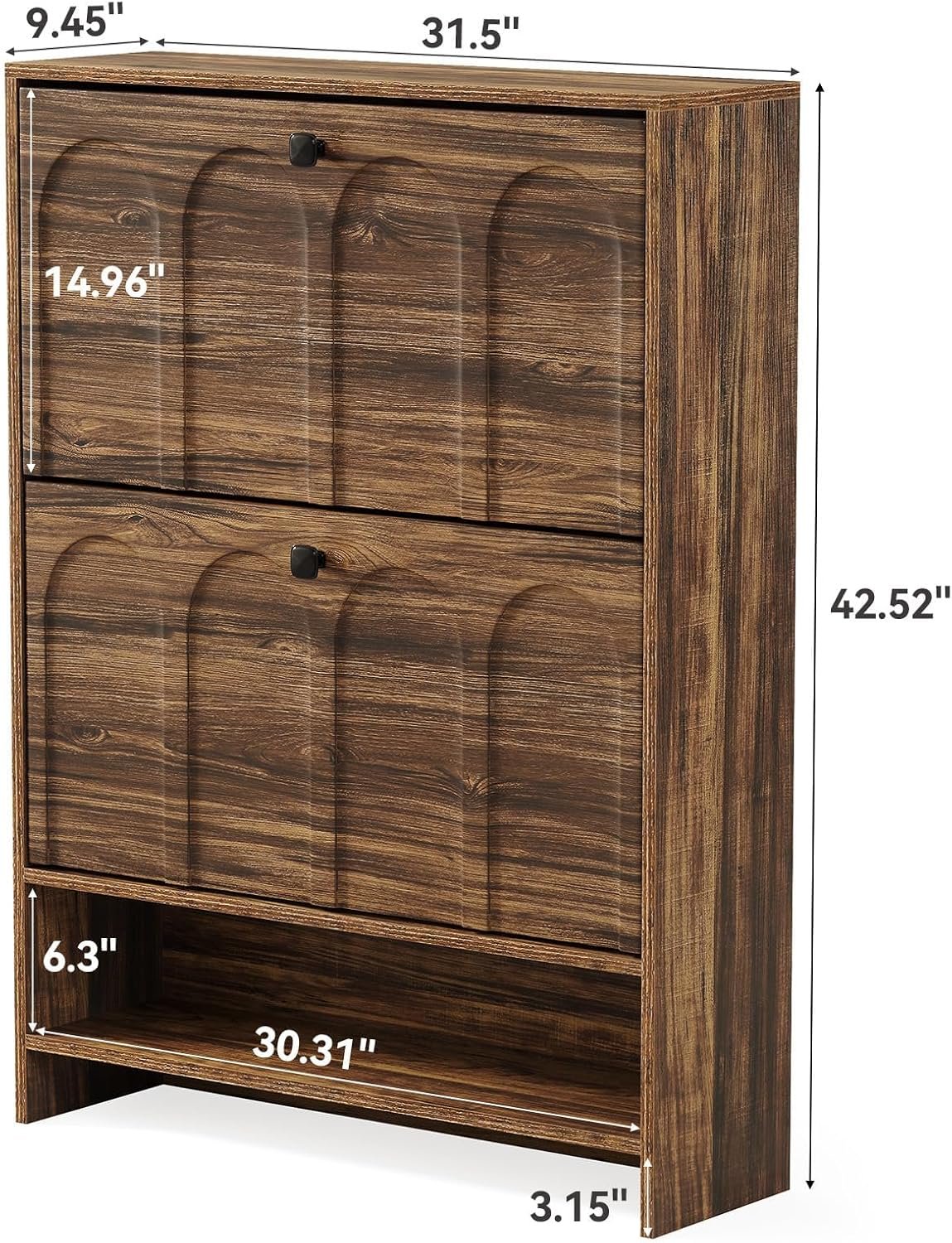 80 cm Schmaler Schuhschrank mit 2 Klappfächern - Freistehner Schuhorganizer in Nussbaum für Flur & Eingang