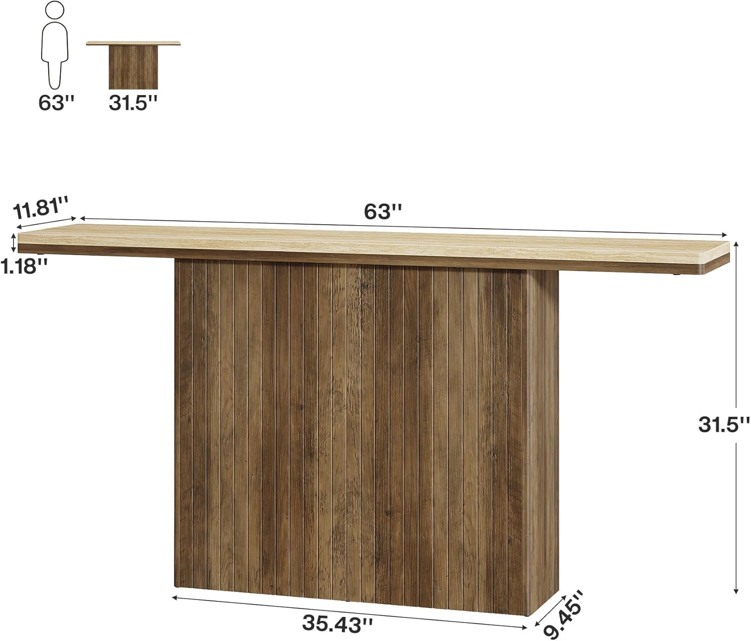 160 cm Landhaus-Konsole mit Rillendesign - Rustikal Braun & Naturfarben für Flur & Wohnzimmer