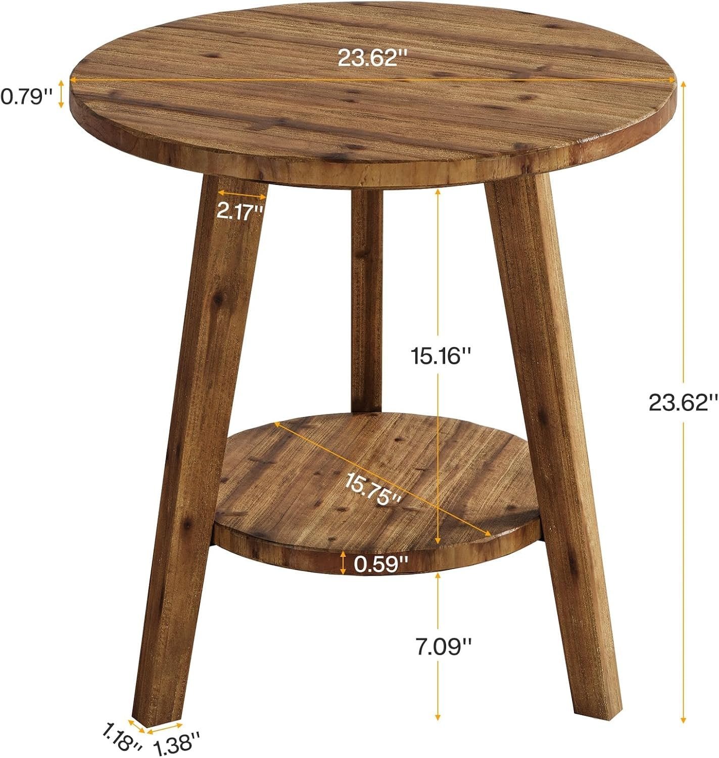 80 cm Massivholz-Beistelltisch - 2-stöckiger Landhaus-Nachtisch mit Ablage