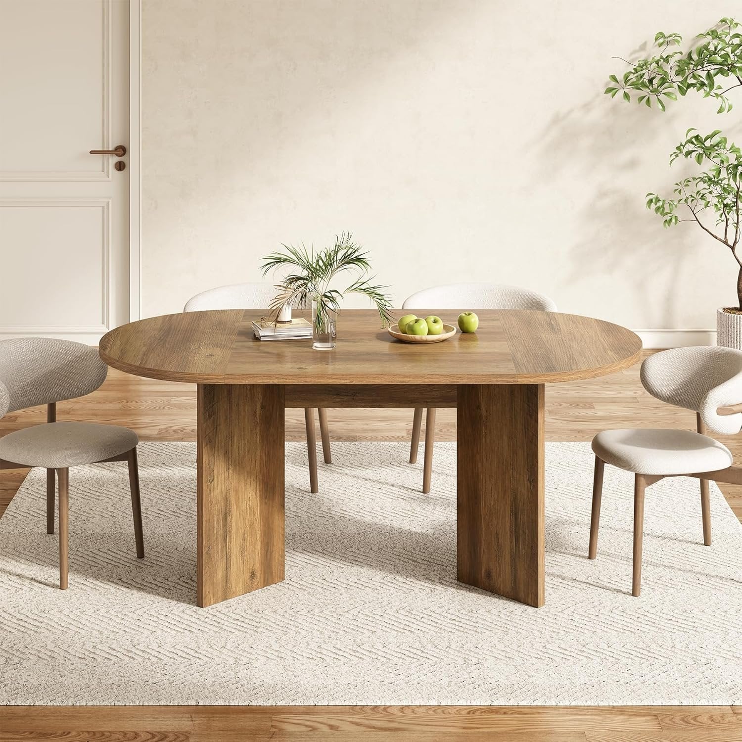 160 cm Rustikaler Ovale Esstisch für 6 Personen - Farmhouse Tisch mit Metallgestell in Umber