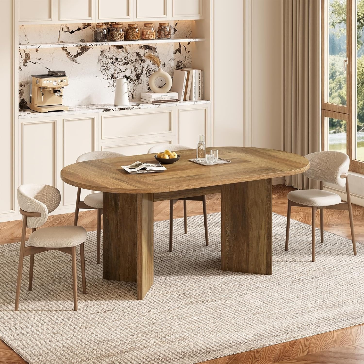 160 cm Rustikaler Ovale Esstisch für 6 Personen - Farmhouse Tisch mit Metallgestell in Umber