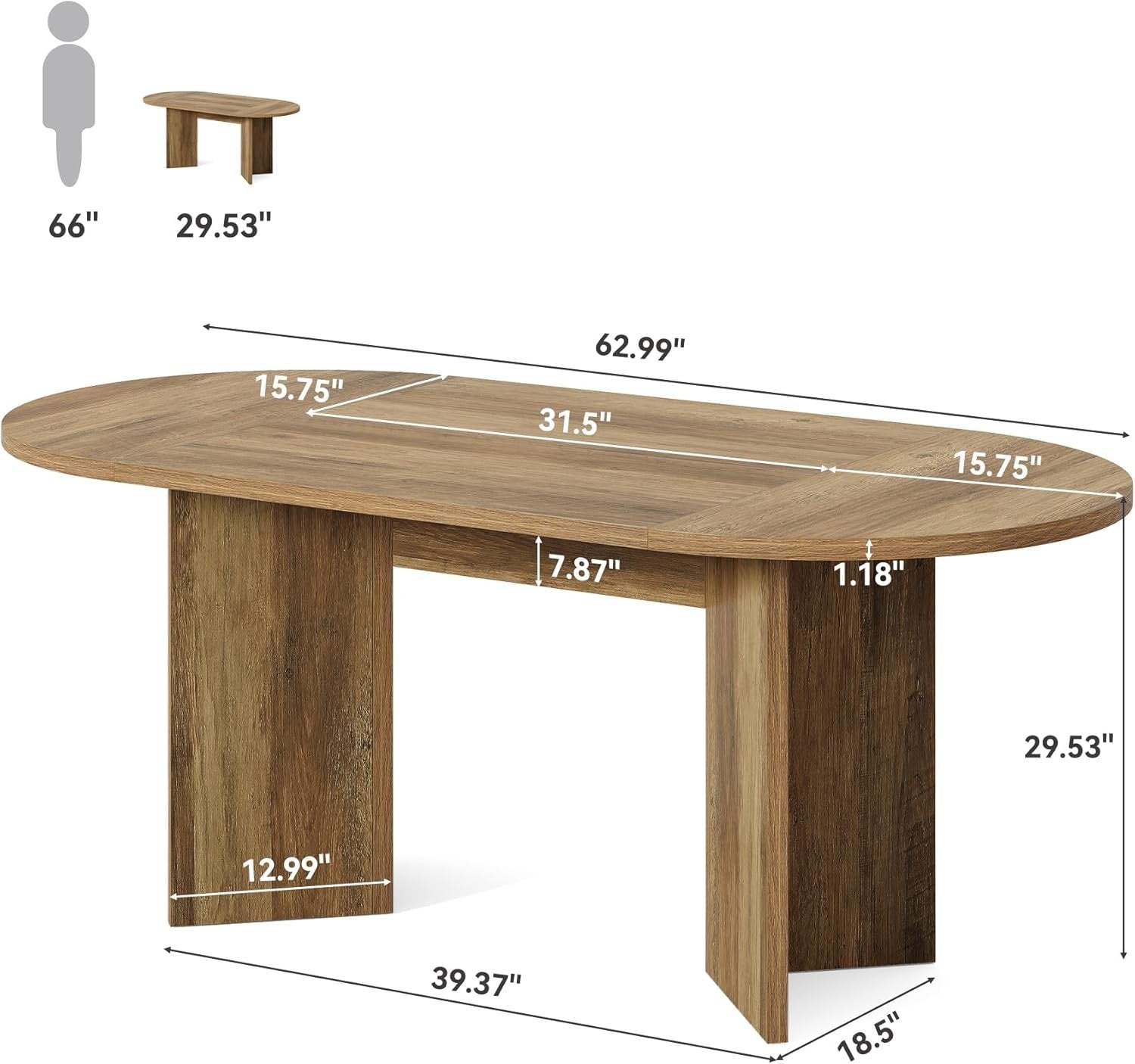 160 cm Rustikaler Ovale Esstisch für 6 Personen - Farmhouse Tisch mit Metallgestell in Umber
