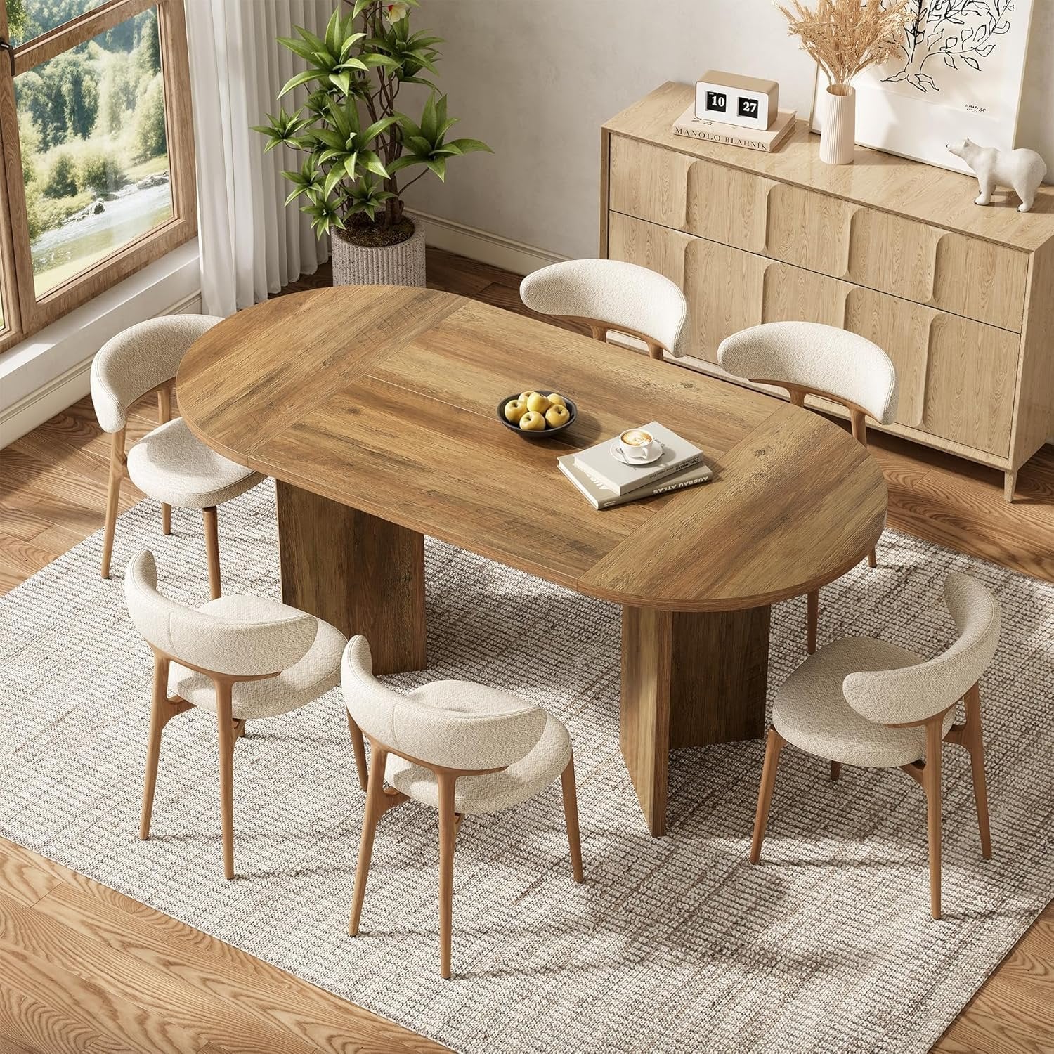160 cm Rustikaler Ovale Esstisch für 6 Personen - Farmhouse Tisch mit Metallgestell in Umber