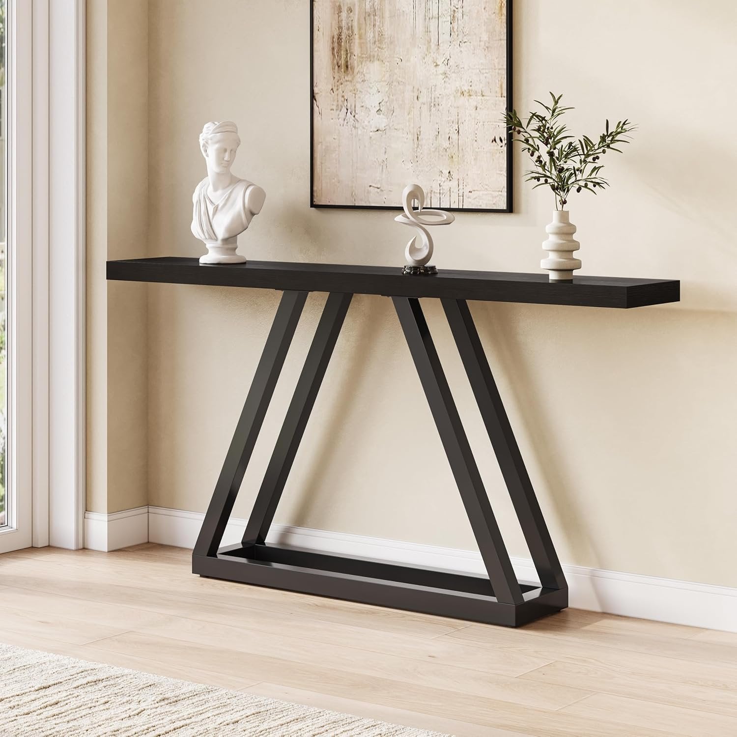 160 cm Schmale Industrielle Konsole - Moderner Flurtisch in Schwarz für Wohnzimmer & Eingangsbereich