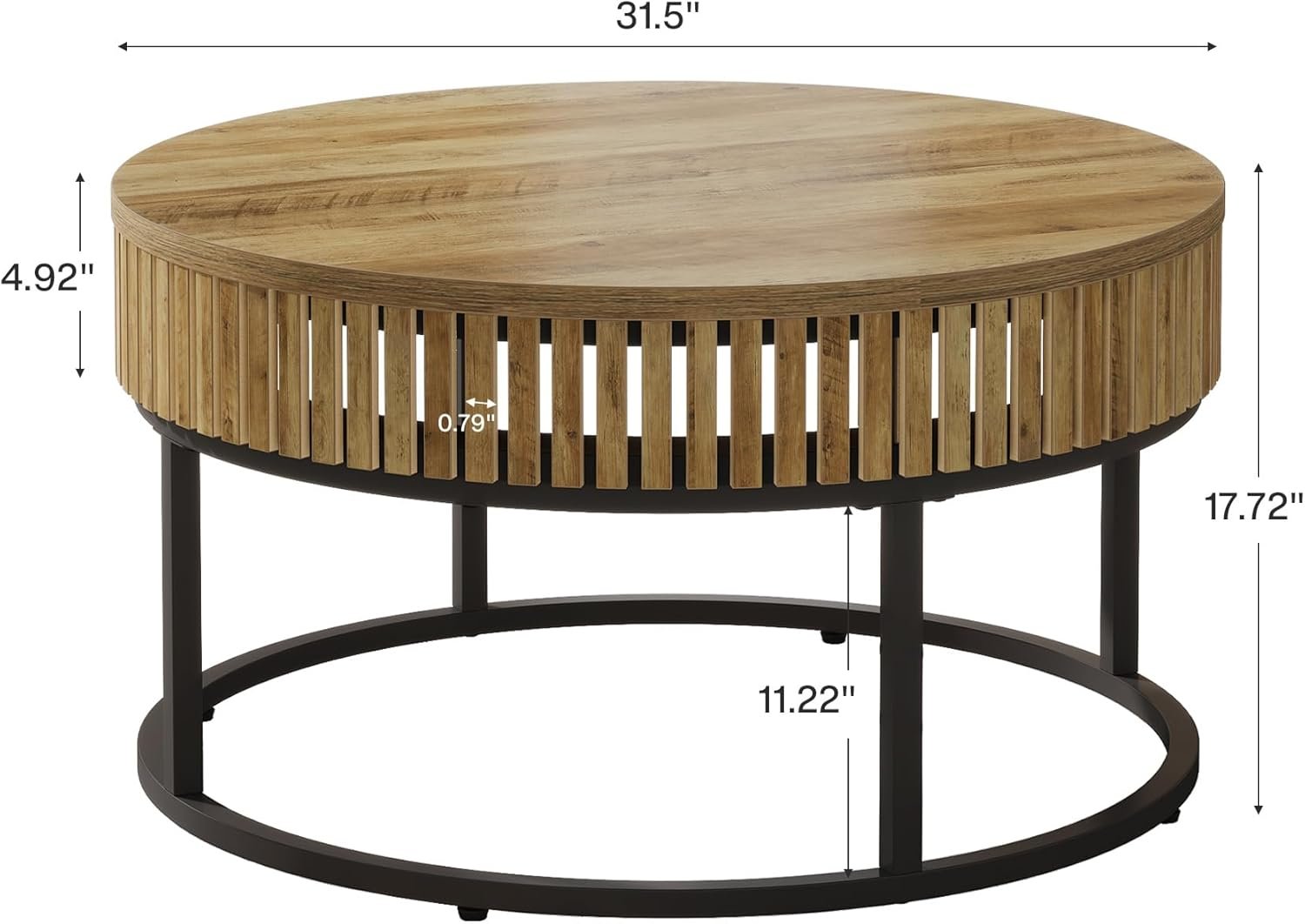 80 cm Runde Landhaus-Couchtisch - Hellbrauner Cocktailtisch fürs Wohnzimmer