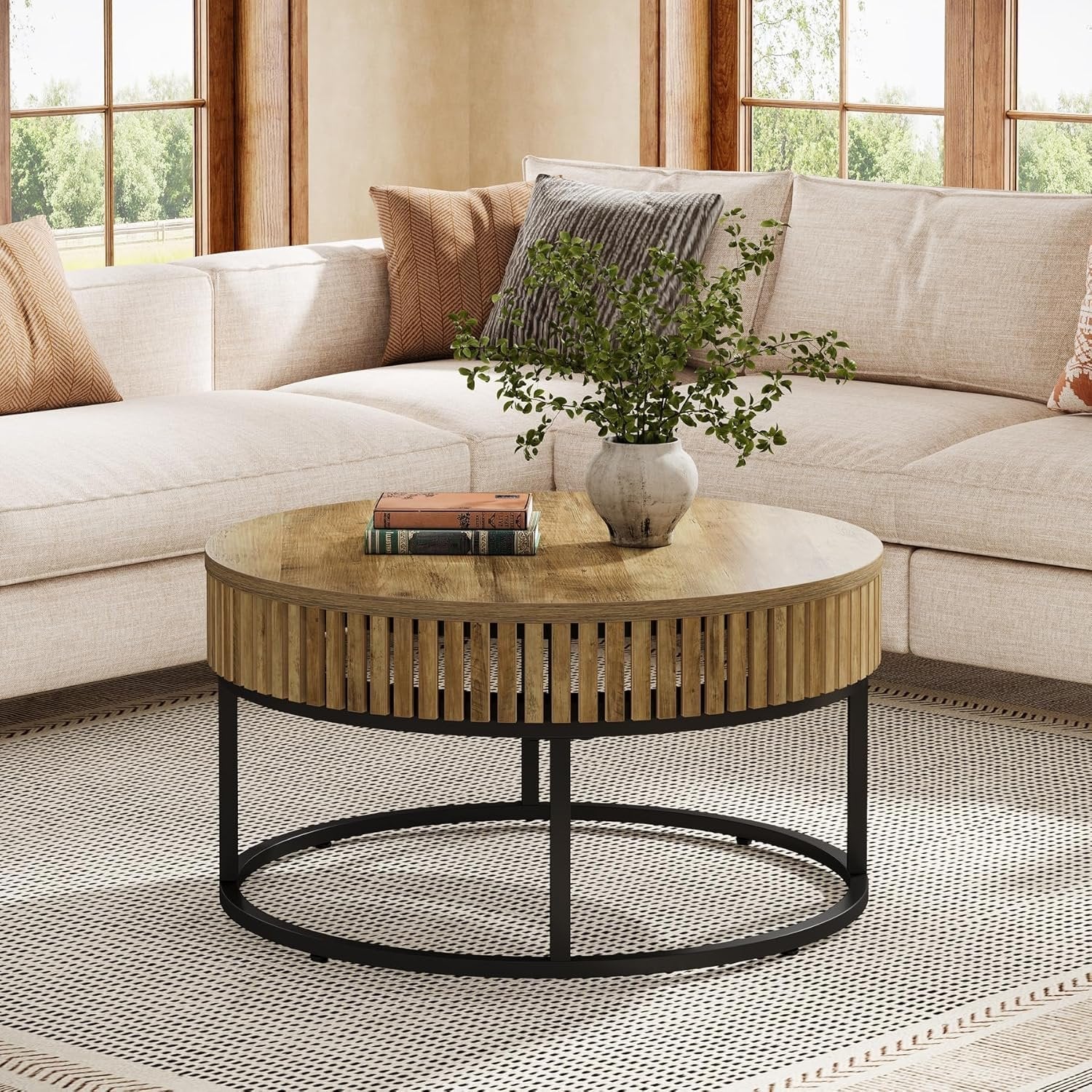 80 cm Runde Landhaus-Couchtisch - Hellbrauner Cocktailtisch fürs Wohnzimmer