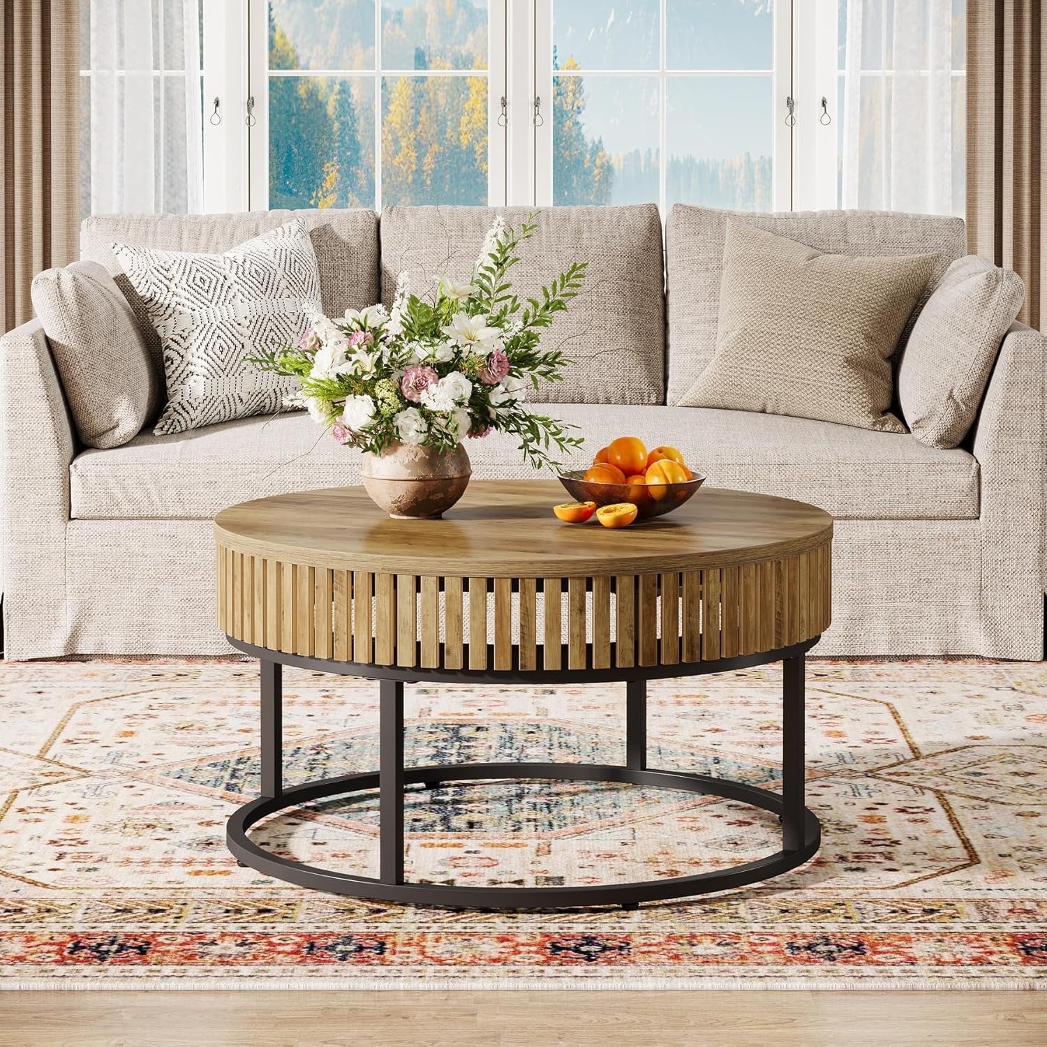 80 cm Runde Landhaus-Couchtisch - Hellbrauner Cocktailtisch fürs Wohnzimmer