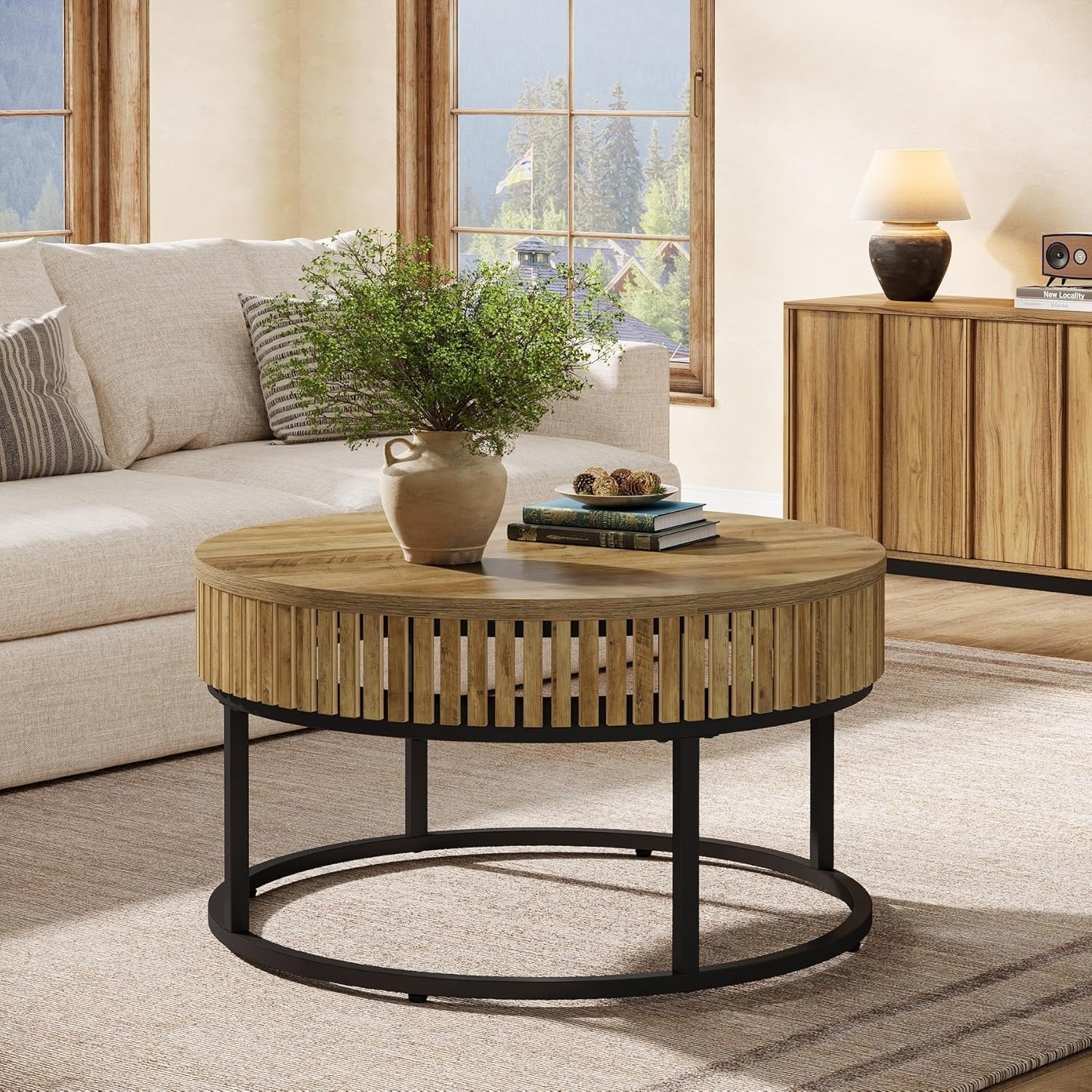 80 cm Runde Landhaus-Couchtisch - Hellbrauner Cocktailtisch fürs Wohnzimmer