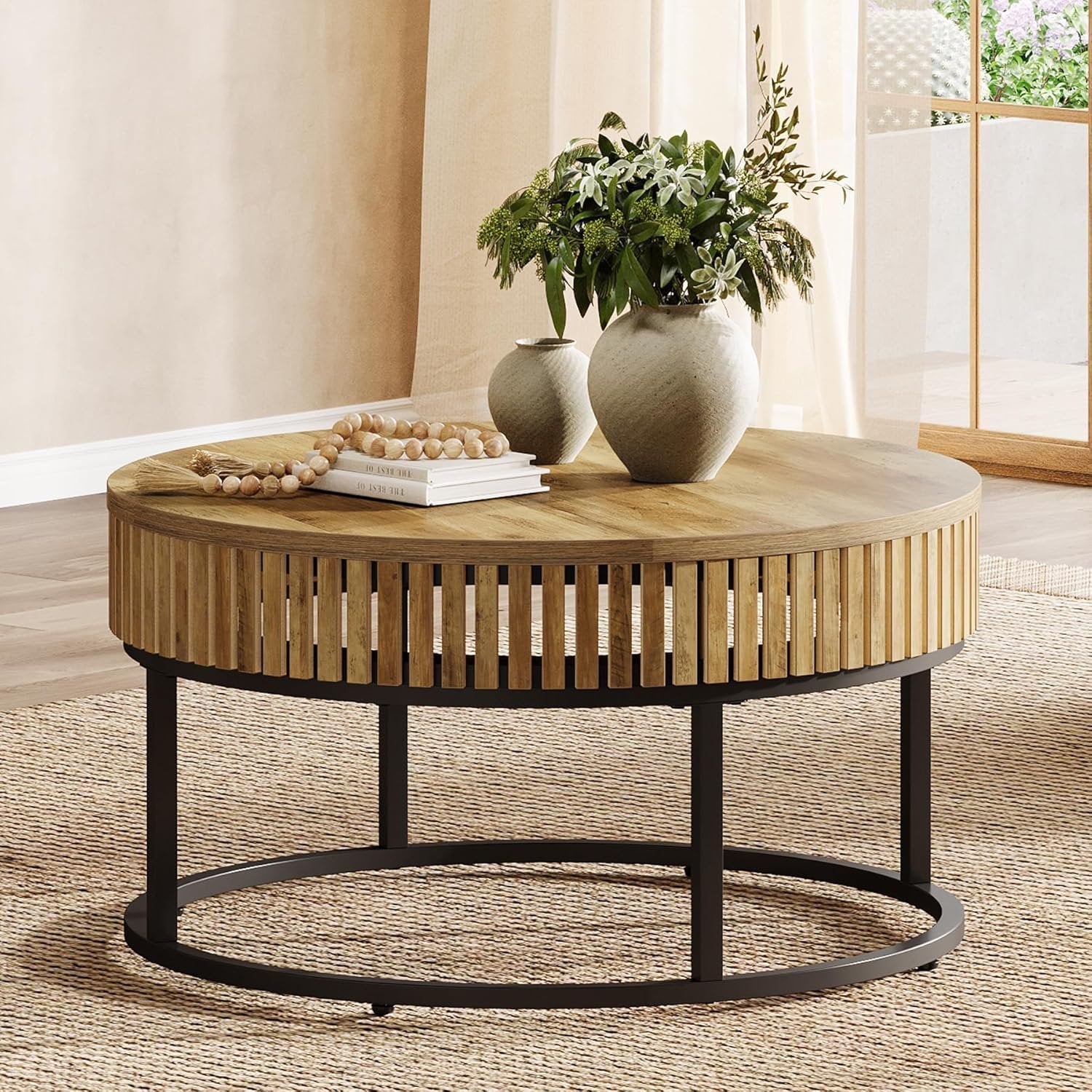 80 cm Runde Landhaus-Couchtisch - Hellbrauner Cocktailtisch fürs Wohnzimmer