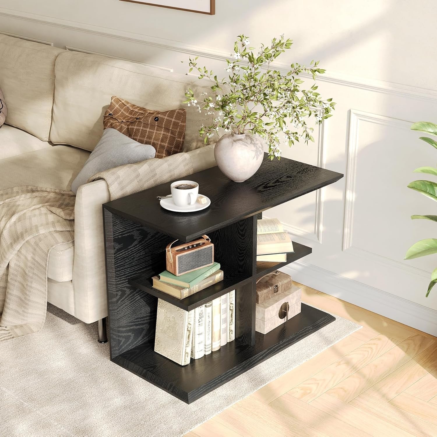 80 cm Industrieller 3-Etagen Beistelltisch mit Stauraum - Vielseitiger Side Table für Wohnzimmer & Flurf