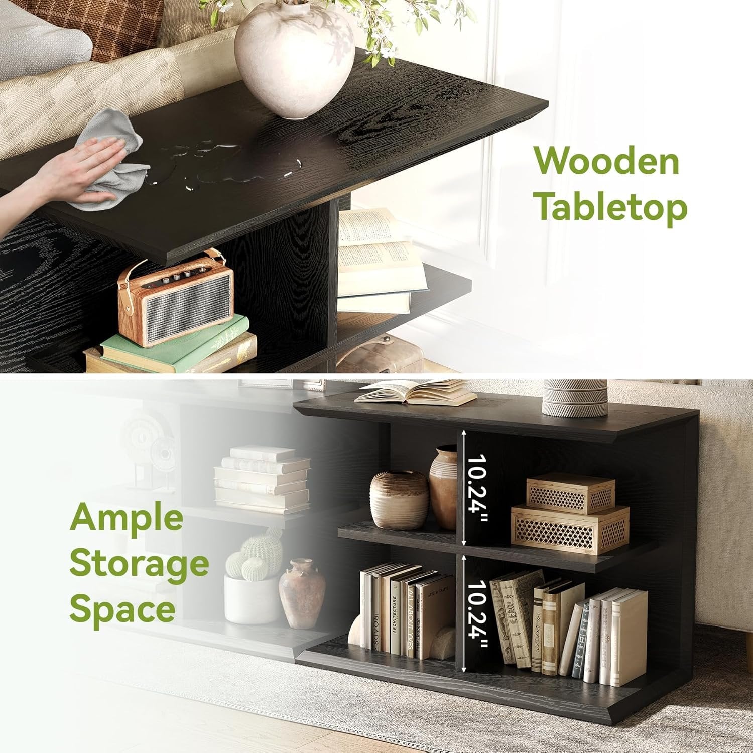 80 cm Industrieller 3-Etagen Beistelltisch mit Stauraum - Vielseitiger Side Table für Wohnzimmer & Flurf