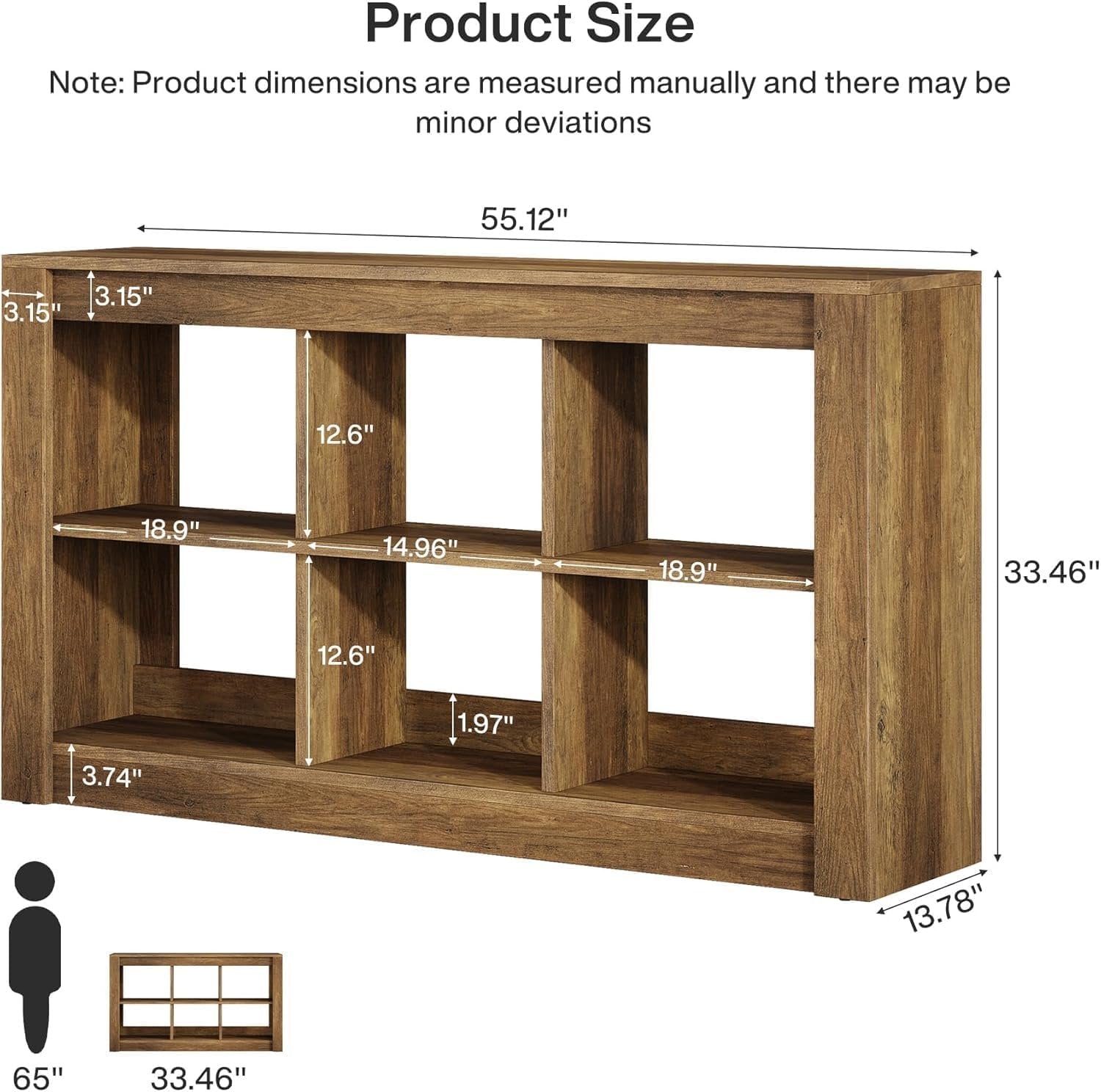 140 cm Rustikaler Konsoletisch mit 3 Ebenen & 6 Storage Boxes