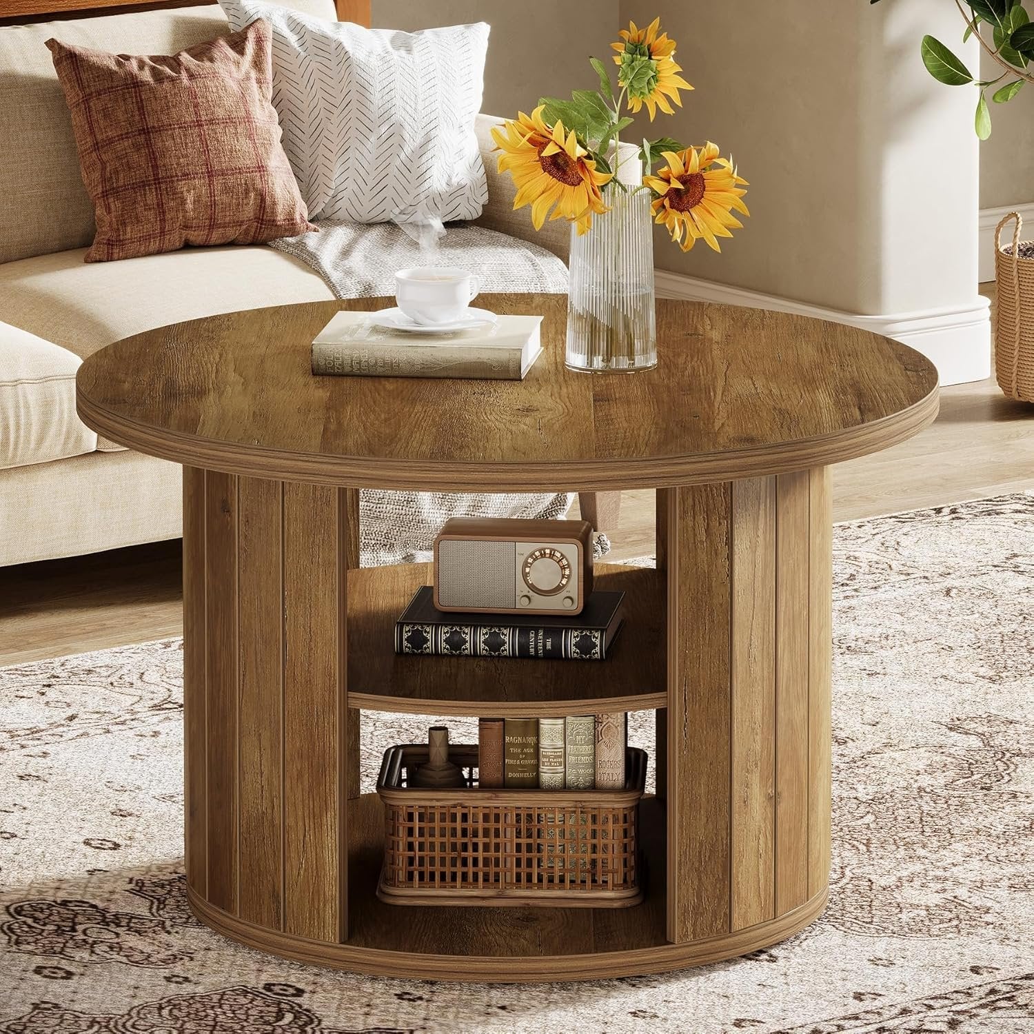 80 cm Runder Couchtisch mit Stauraum