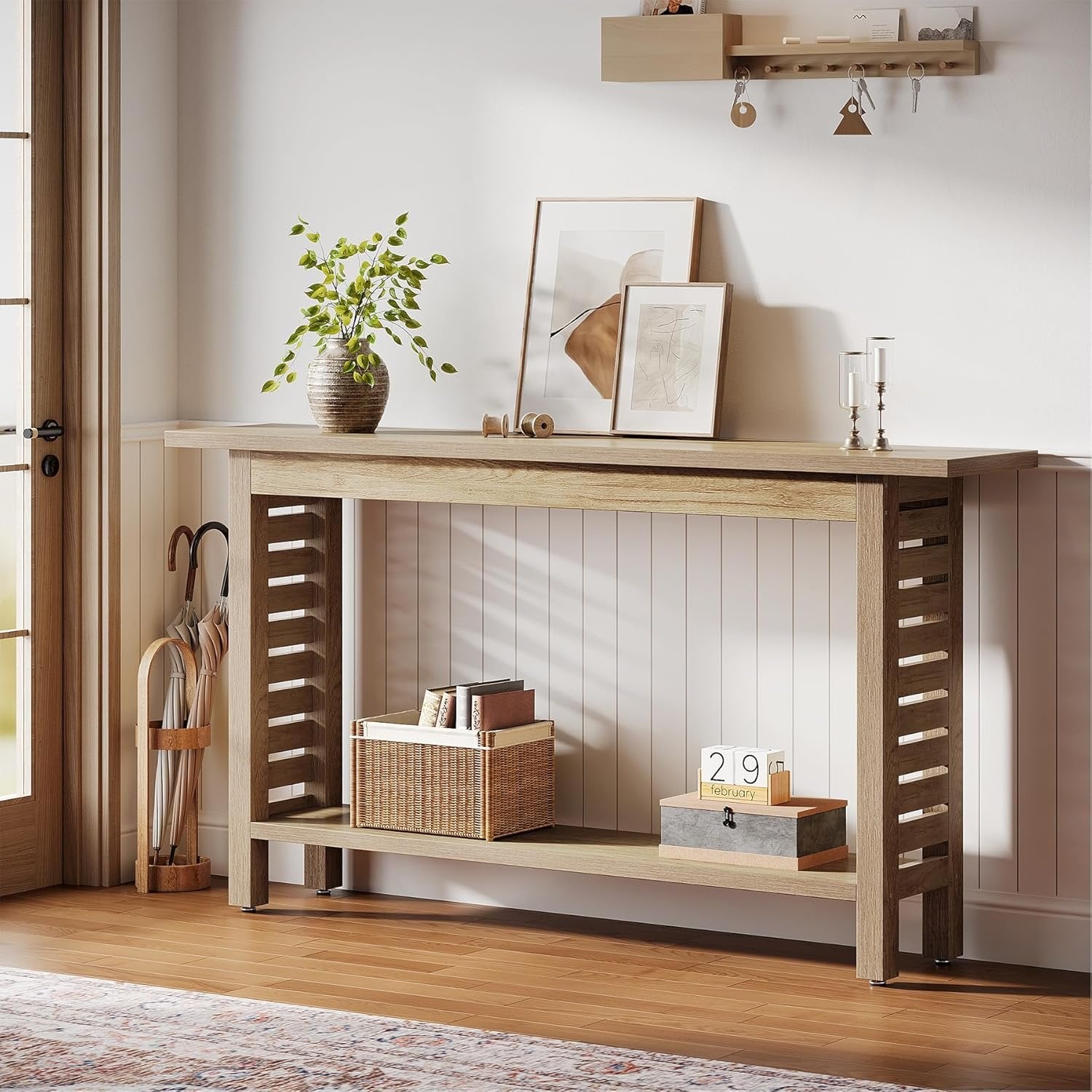 120 cm Landhaus-Konsole 2-stöckig - Schmaler Eichentisch für Flur & Wohnzimmer