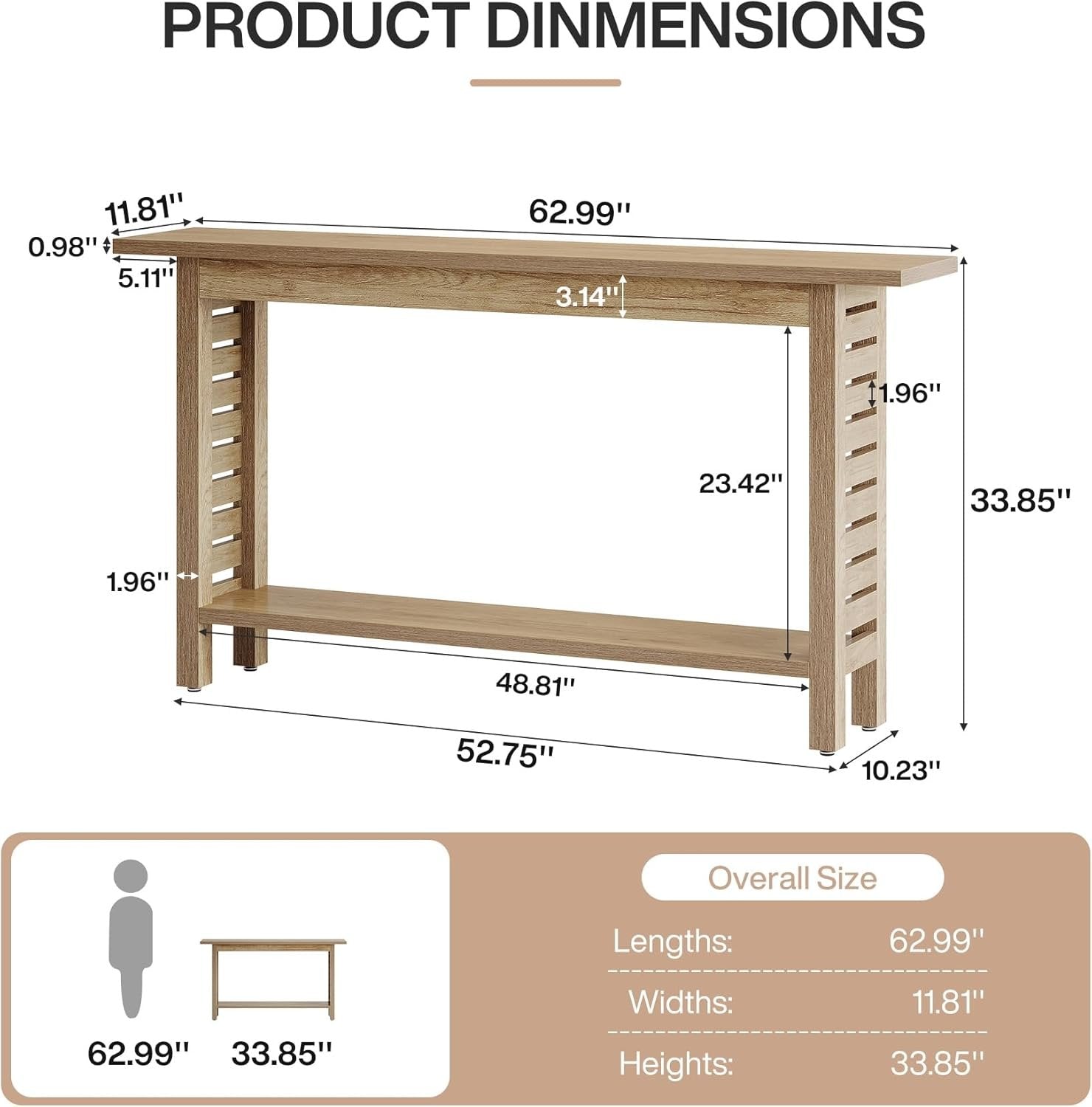 120 cm Landhaus-Konsole 2-stöckig - Schmaler Eichentisch für Flur & Wohnzimmer