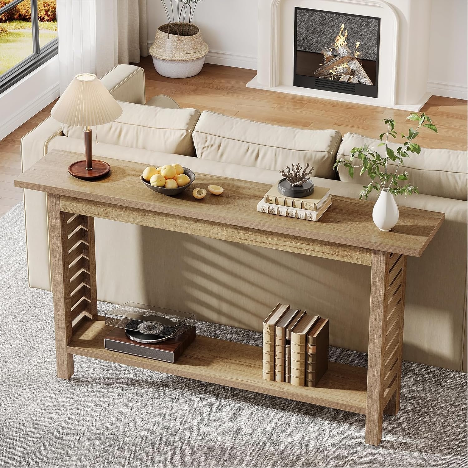 120 cm Landhaus-Konsole 2-stöckig - Schmaler Eichentisch für Flur & Wohnzimmer