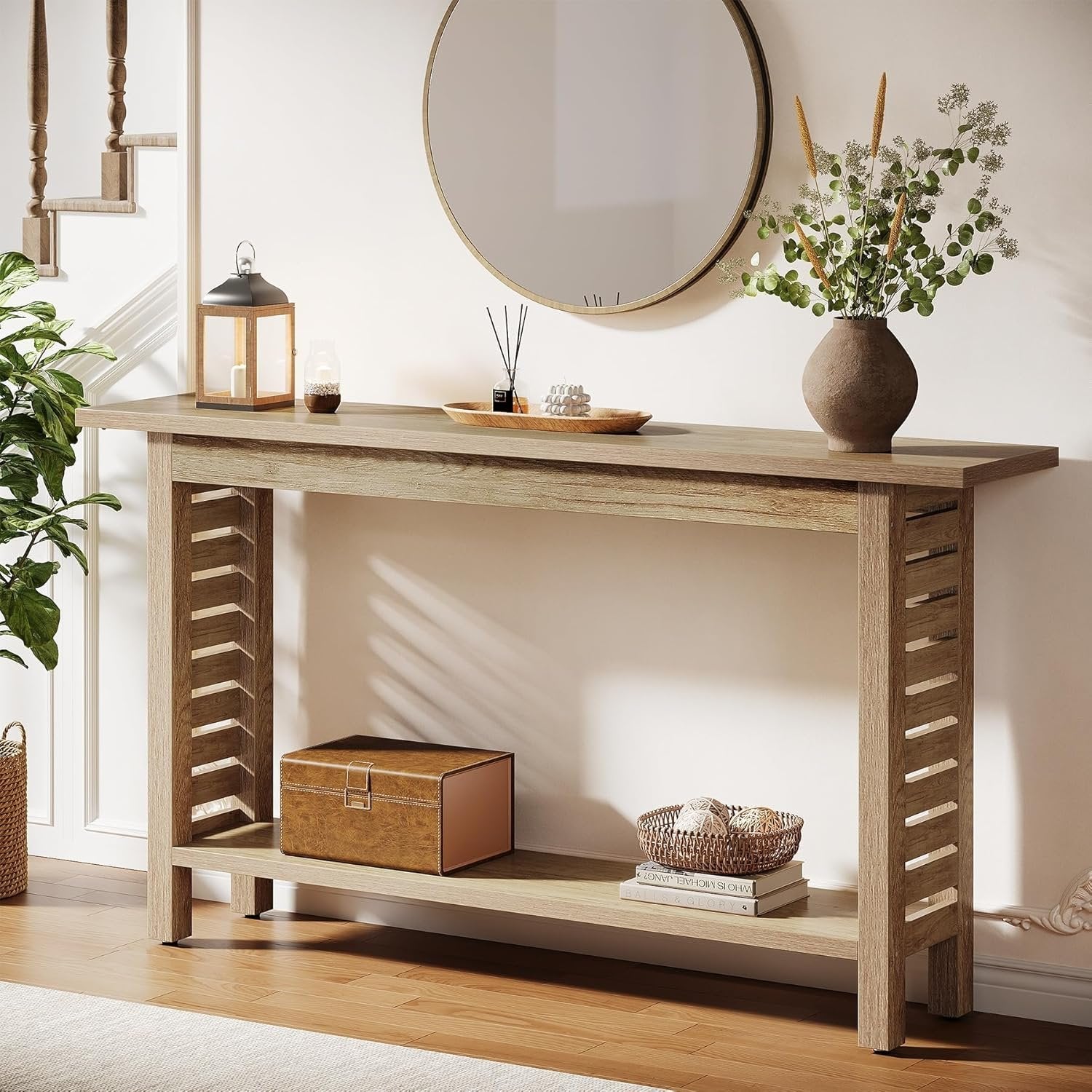 120 cm Landhaus-Konsole 2-stöckig - Schmaler Eichentisch für Flur & Wohnzimmer