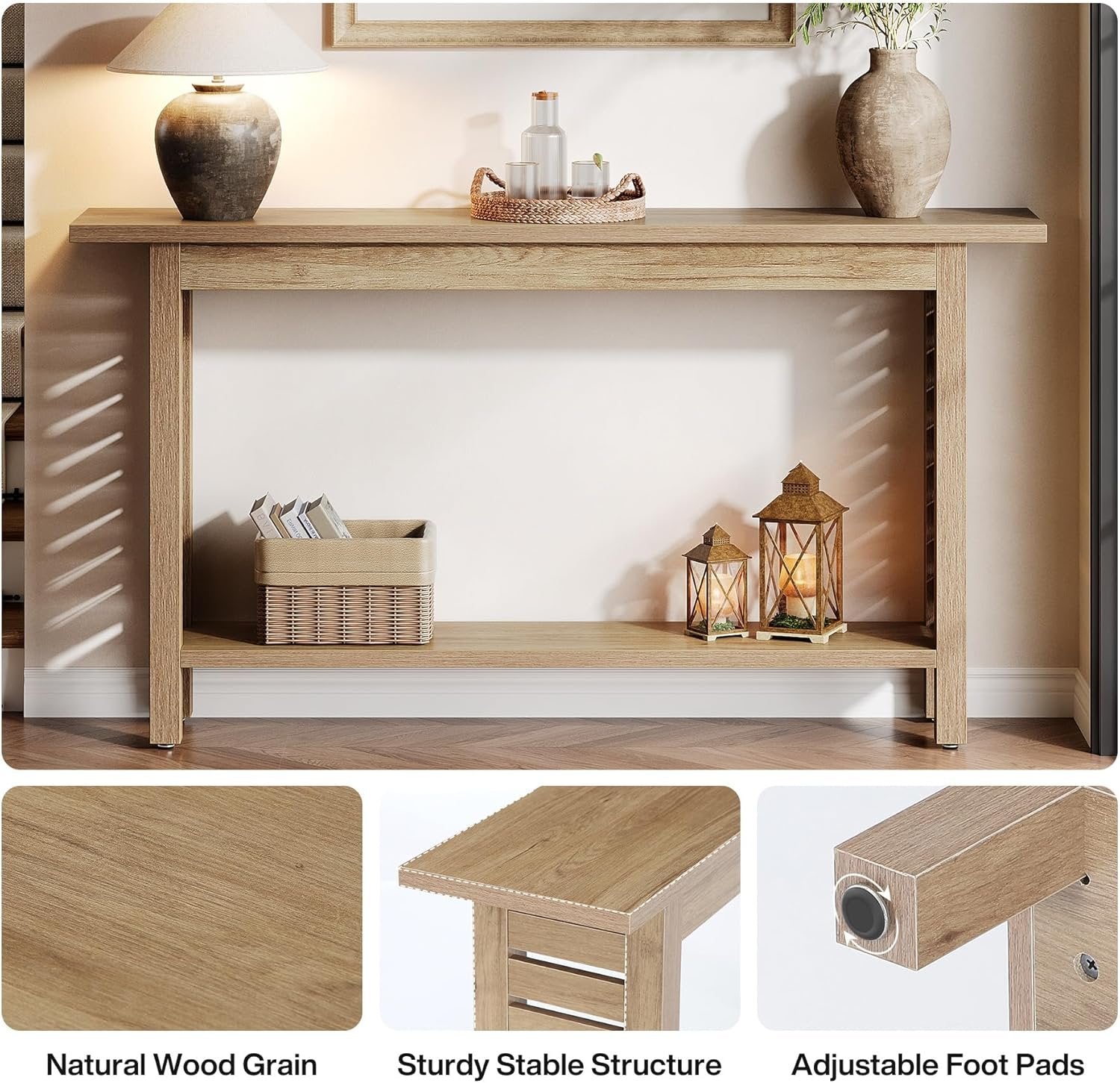 120 cm Landhaus-Konsole 2-stöckig - Schmaler Eichentisch für Flur & Wohnzimmer