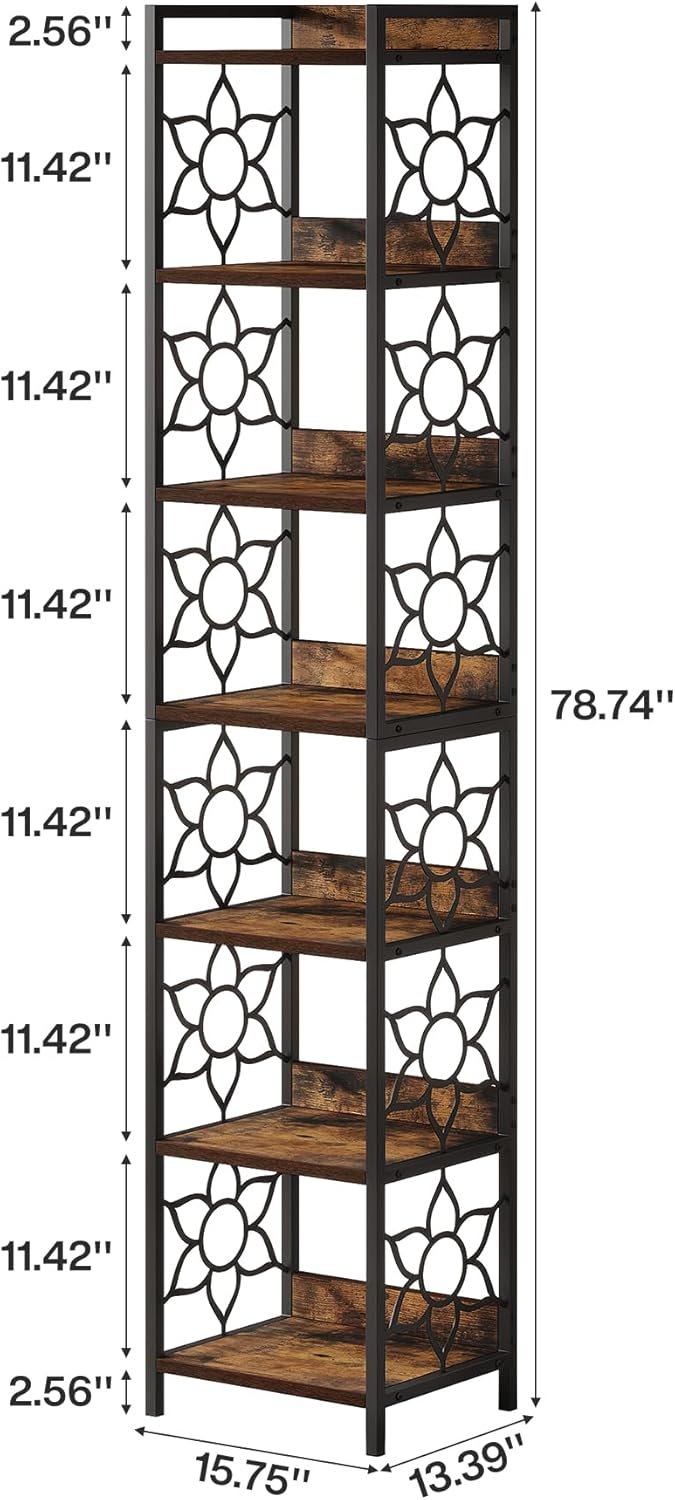 200 cm Hohes 7-Etagen-Eckregal mit Metallgestell - Schmaler Bücherregal & Pflanzenständer für Wohnzimmer, Küche, Büro