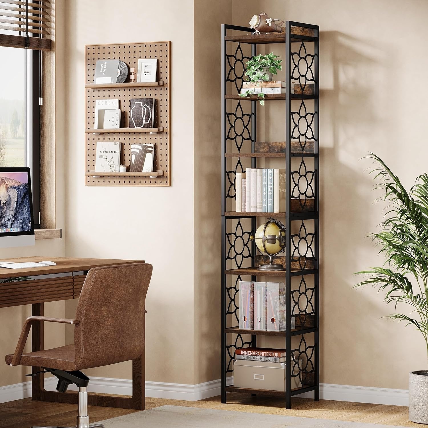 200 cm Hohes 7-Etagen-Eckregal mit Metallgestell - Schmaler Bücherregal & Pflanzenständer für Wohnzimmer, Küche, Büro
