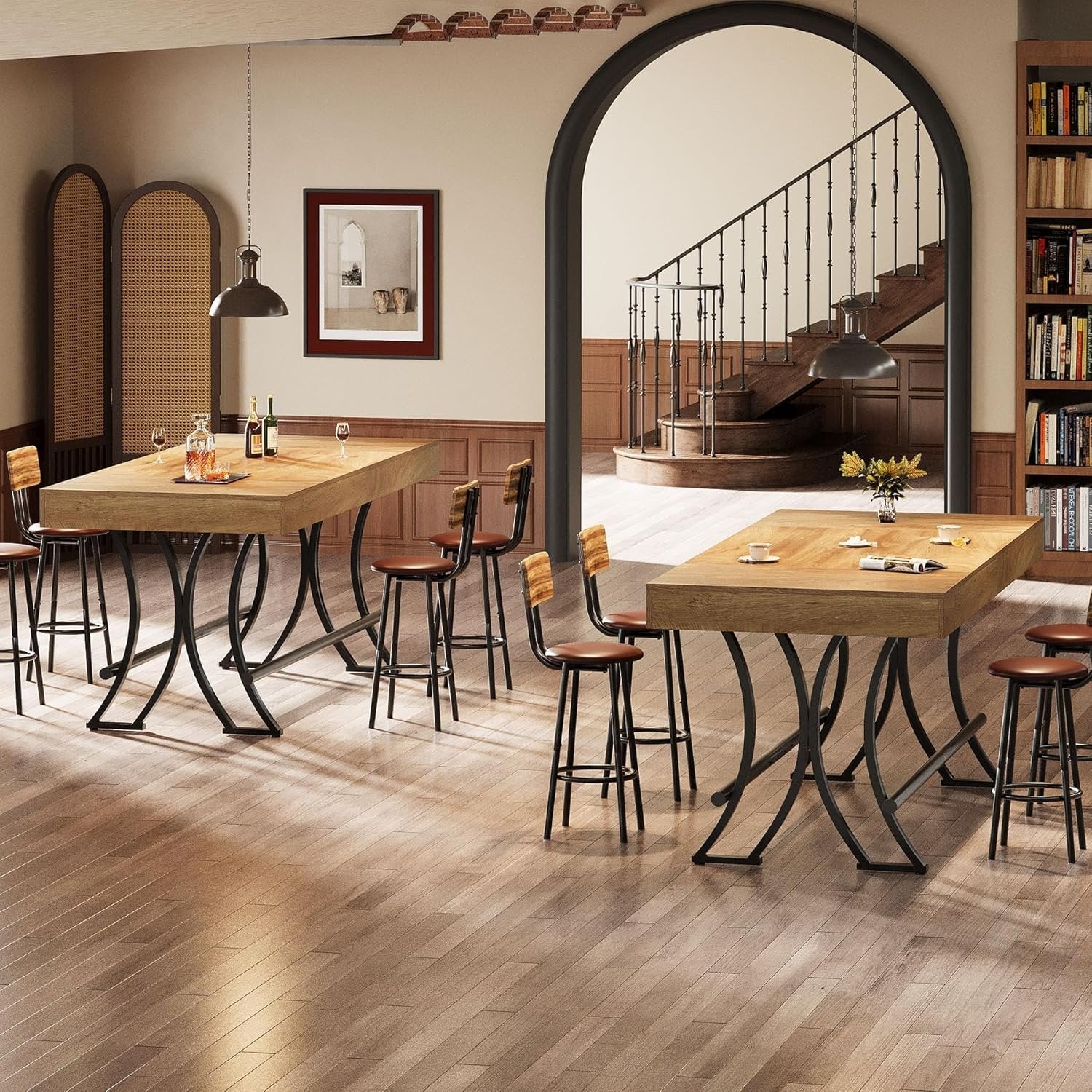 160 cm Hoher Bartisch mit Fußraste - Industrieller Küchen-Inseltisch in Rustikalbraun für Homebar & Entertainment